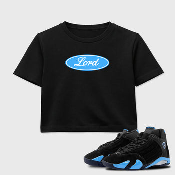 Sneaker match tees – Sneaker Tees To Match Air Jordan 14 University Blue Shoes – Lord Crop T-Shirt Black 1