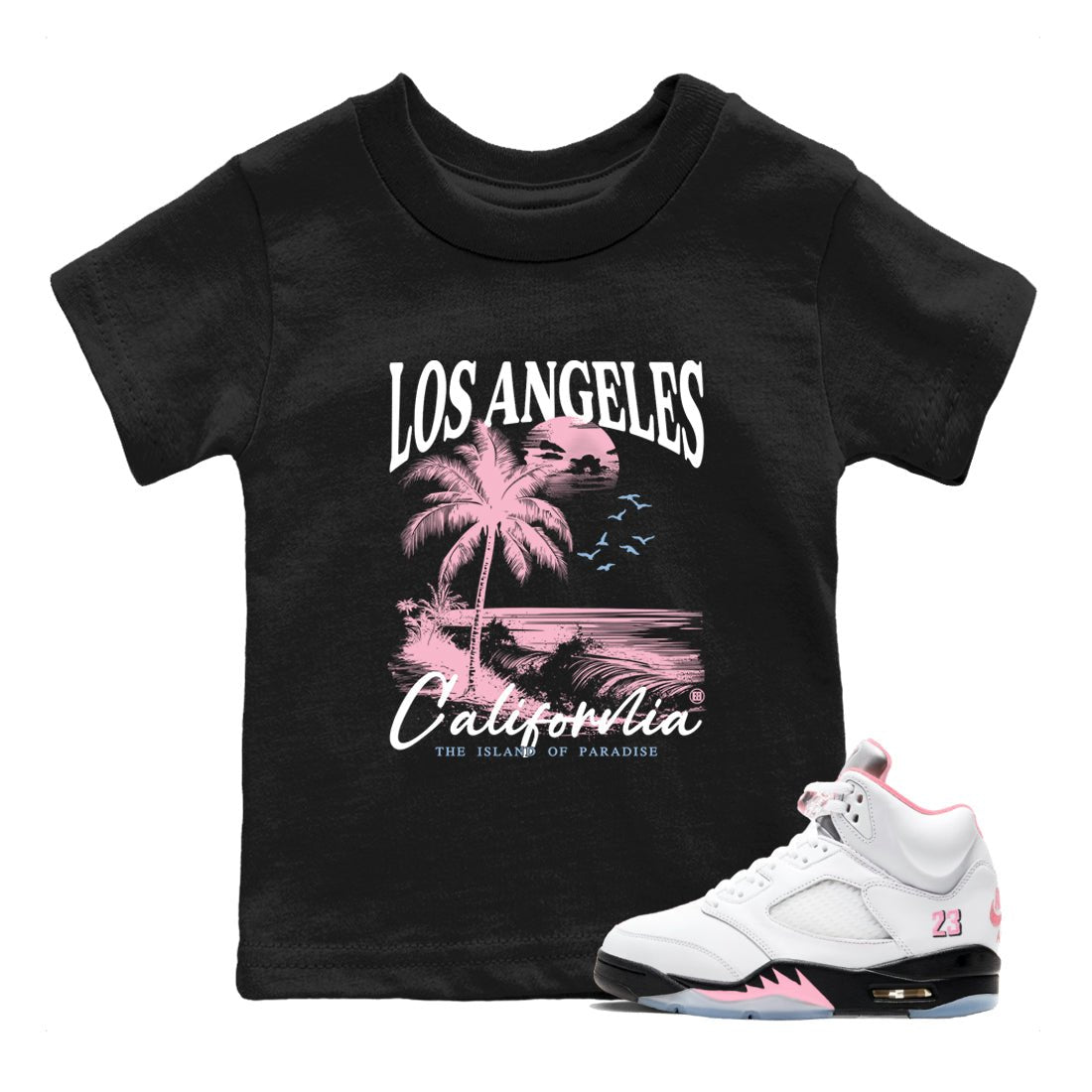 Sneaker match tees – Sneaker Tees To Match Air Jordan 5 35th Anniversary Shoes – Los Angeles California Kids T-Shirt Black 1
