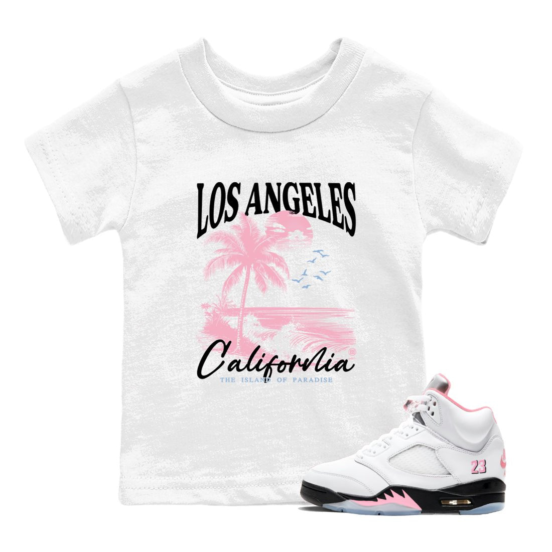 Sneaker match tees – Sneaker Tees To Match Air Jordan 5 35th Anniversary Shoes – Los Angeles California Kids T-Shirt White 1