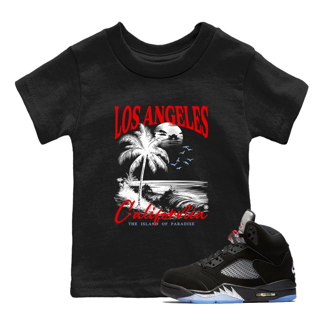 5s Black Metallic Reimagined shirts to match jordans Los Angeles California best t shirts to wear with jordans AJ5 Retro OG Reimagined match shoes to clothes SNRT Sneaker Tees Youth Baby Black 1 tee