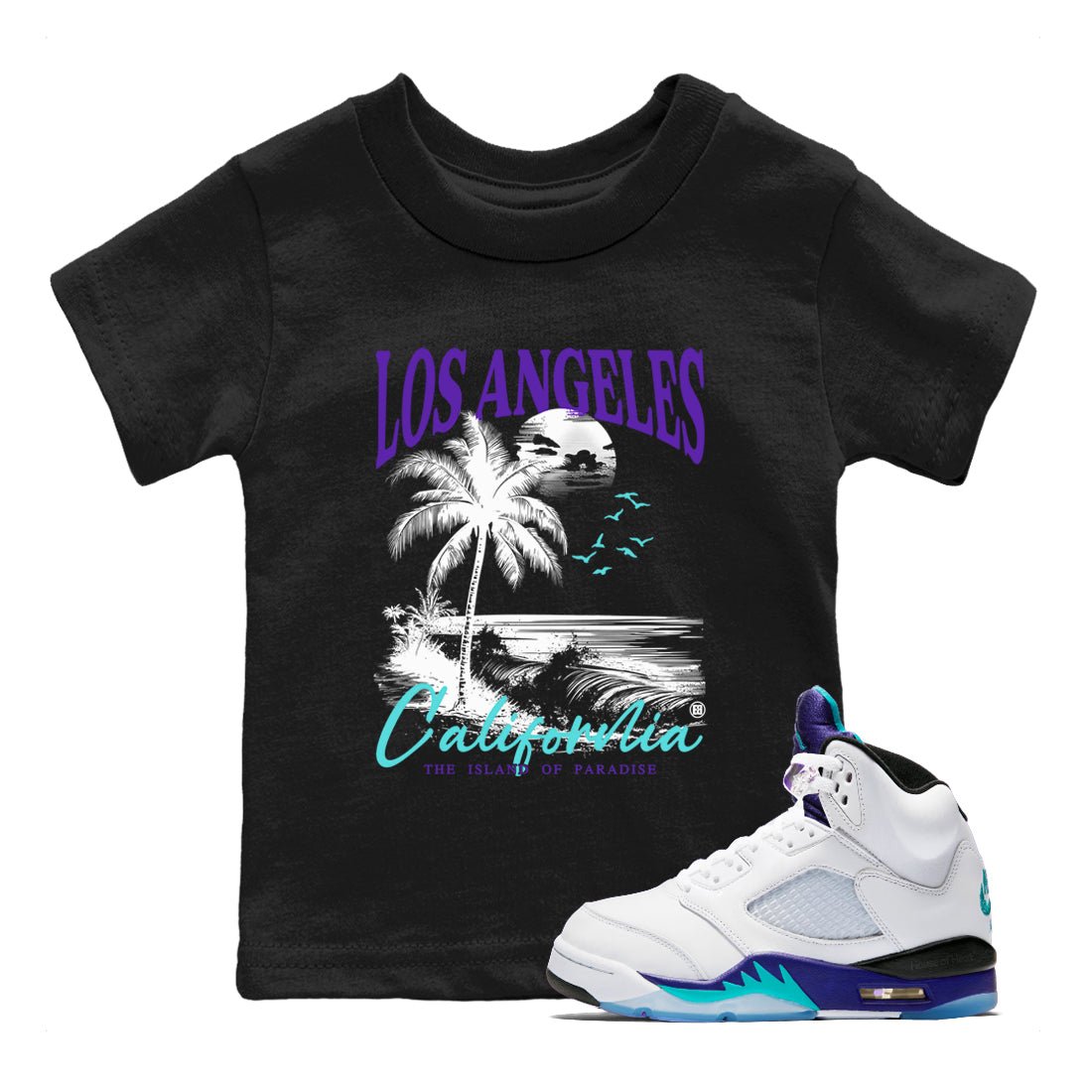5s Grape shirts to match jordans Los Angeles California best t shirts to wear with jordans AJ 5 OG Grape match shoes to clothes SNRT Sneaker Tees Youth Baby Black 1 tee