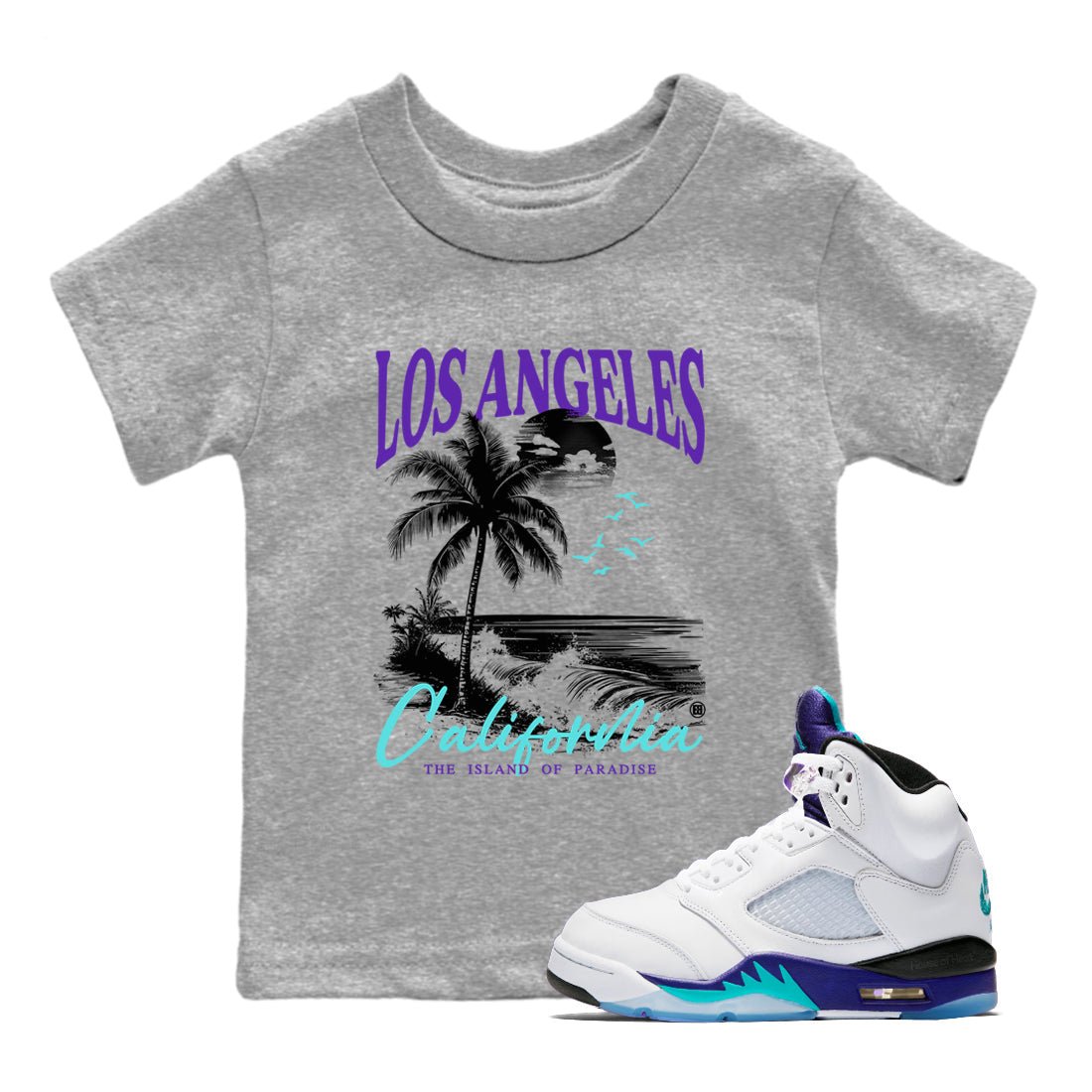 5s Grape shirts to match jordans Los Angeles California best t shirts to wear with jordans AJ 5 OG Grape match shoes to clothes SNRT Sneaker Tees Youth Baby Heather Grey 1 tee