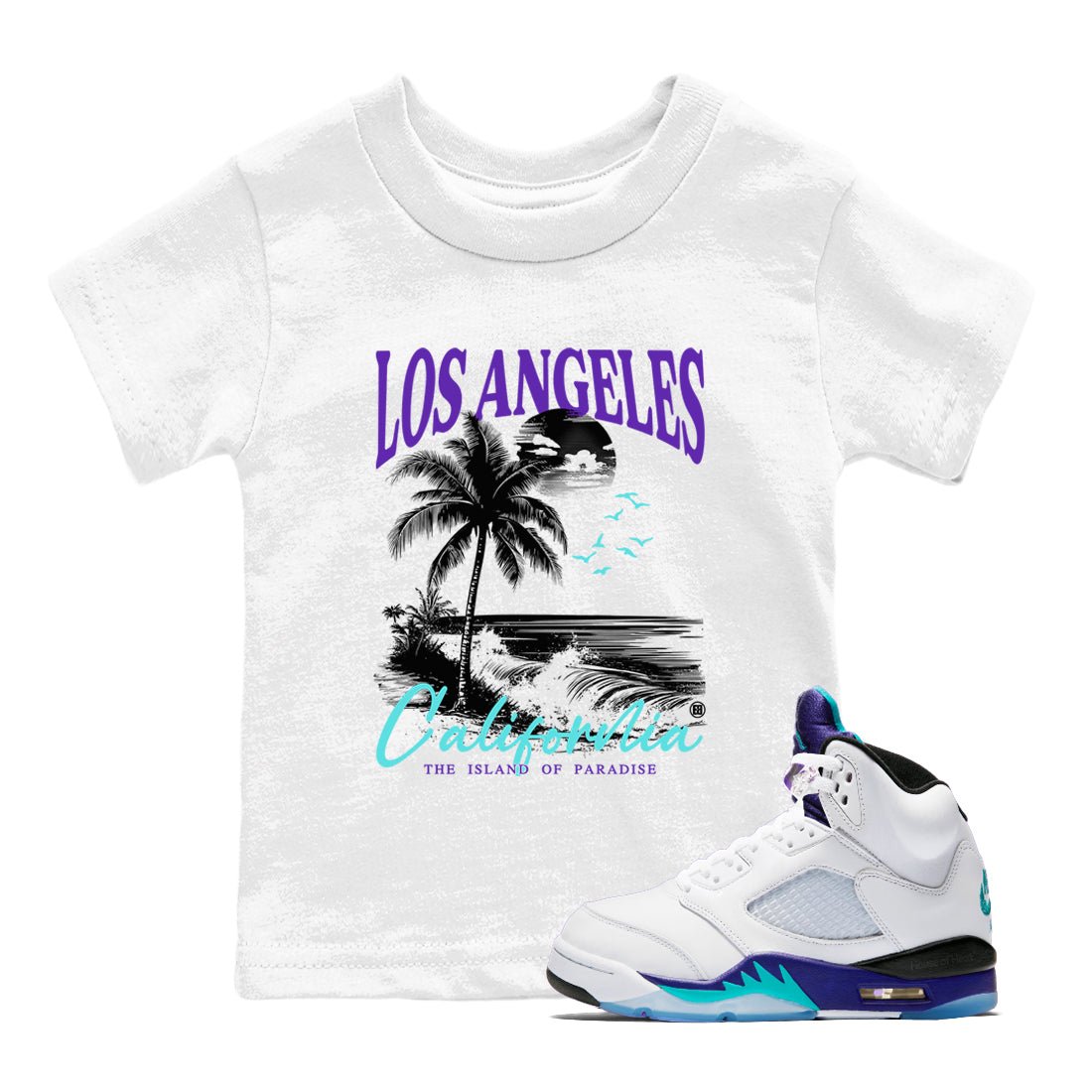 5s Grape shirts to match jordans Los Angeles California best t shirts to wear with jordans AJ 5 OG Grape match shoes to clothes SNRT Sneaker Tees Youth Baby White 1 tee