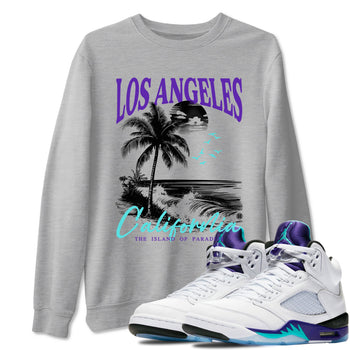 5s Grape shirts to match jordans Los Angeles California best t shirts to wear with jordans AJ 5 OG Grape match shoes to clothes SNRT Sneaker Tees unisex cotton Heather Grey 1 shirts