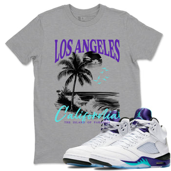 5s Grape shirts to match jordans Los Angeles California best t shirts to wear with jordans AJ 5 OG Grape match shoes to clothes SNRT Sneaker Tees unisex cotton Heather Grey 1 shirts