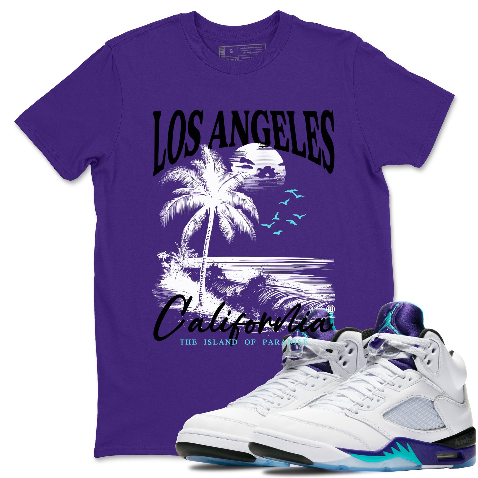 5s Grape shirts to match jordans Los Angeles California best t shirts to wear with jordans AJ 5 OG Grape match shoes to clothes SNRT Sneaker Tees unisex cotton Purple 1 shirts