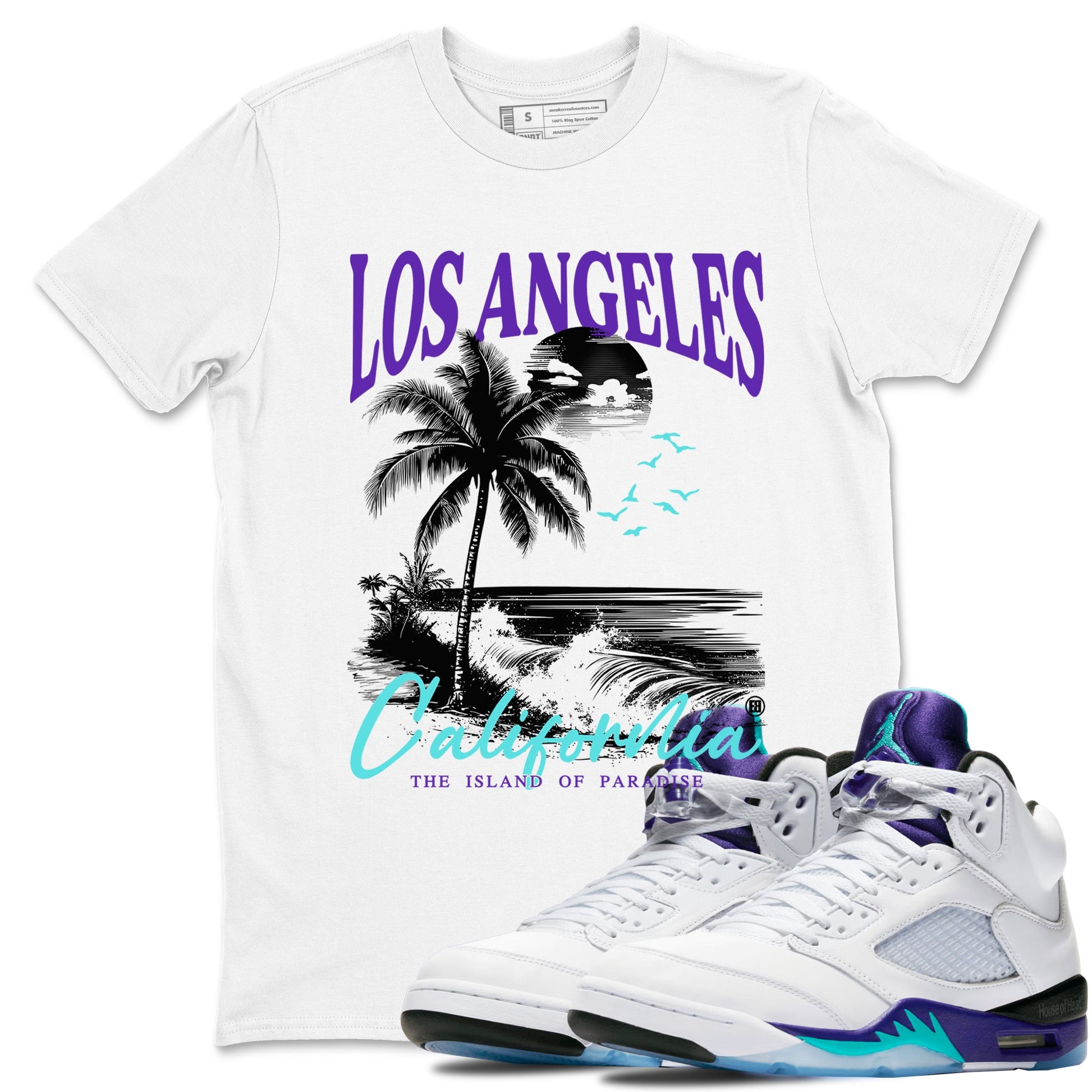 5s Grape shirts to match jordans Los Angeles California best t shirts to wear with jordans AJ 5 OG Grape match shoes to clothes SNRT Sneaker Tees unisex cotton White 1 shirts