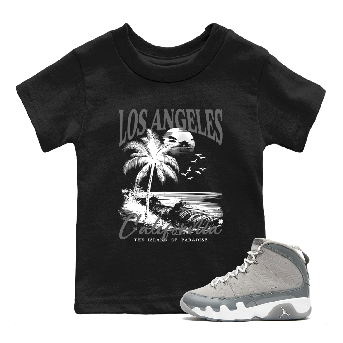9s Cool Grey shirts to match jordans Los Angeles California best t shirts to wear with jordans AJ 9 Retro Cool Grey match shoes to clothes SNRT Sneaker Tees Youth Baby Black 1 tee