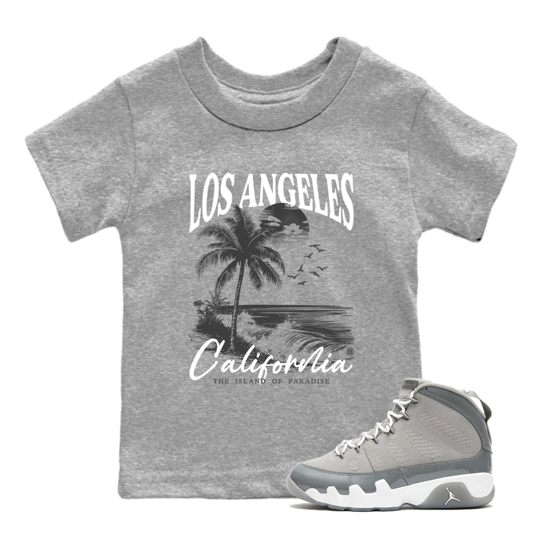 9s Cool Grey shirts to match jordans Los Angeles California best t shirts to wear with jordans AJ 9 Retro Cool Grey match shoes to clothes SNRT Sneaker Tees Youth Baby Heather Grey 1 tee