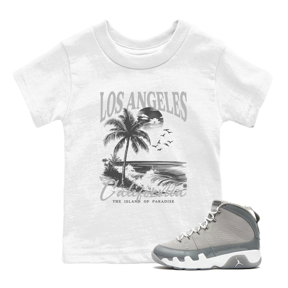 9s Cool Grey shirts to match jordans Los Angeles California best t shirts to wear with jordans AJ 9 Retro Cool Grey match shoes to clothes SNRT Sneaker Tees Youth Baby White 1 tee