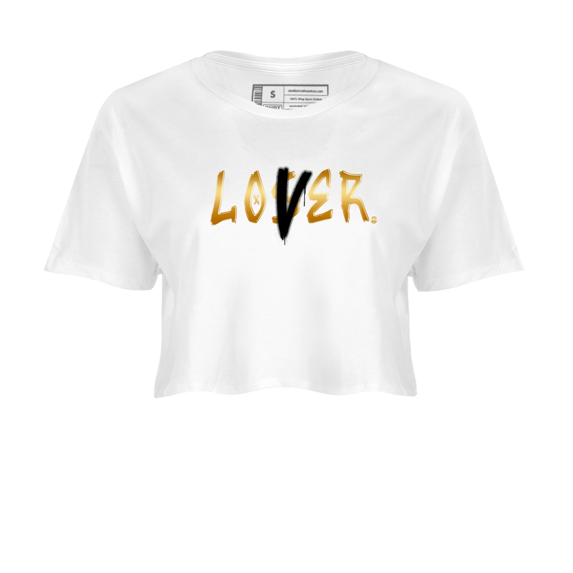AJ1 Black Metallic Gold shirts to match jordans Loser Lover sneaker match tees Air Jordan 1 Black Metallic Gold SNRT Sneaker Tees streetwear brand White 2 crop tee