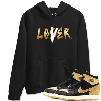 AJ1 Black Metallic Gold shirts to match jordans Loser Lover sneaker match tees Air Jordan 1 Black Metallic Gold SNRT Sneaker Tees streetwear brand Black 1 unisex cotton tee