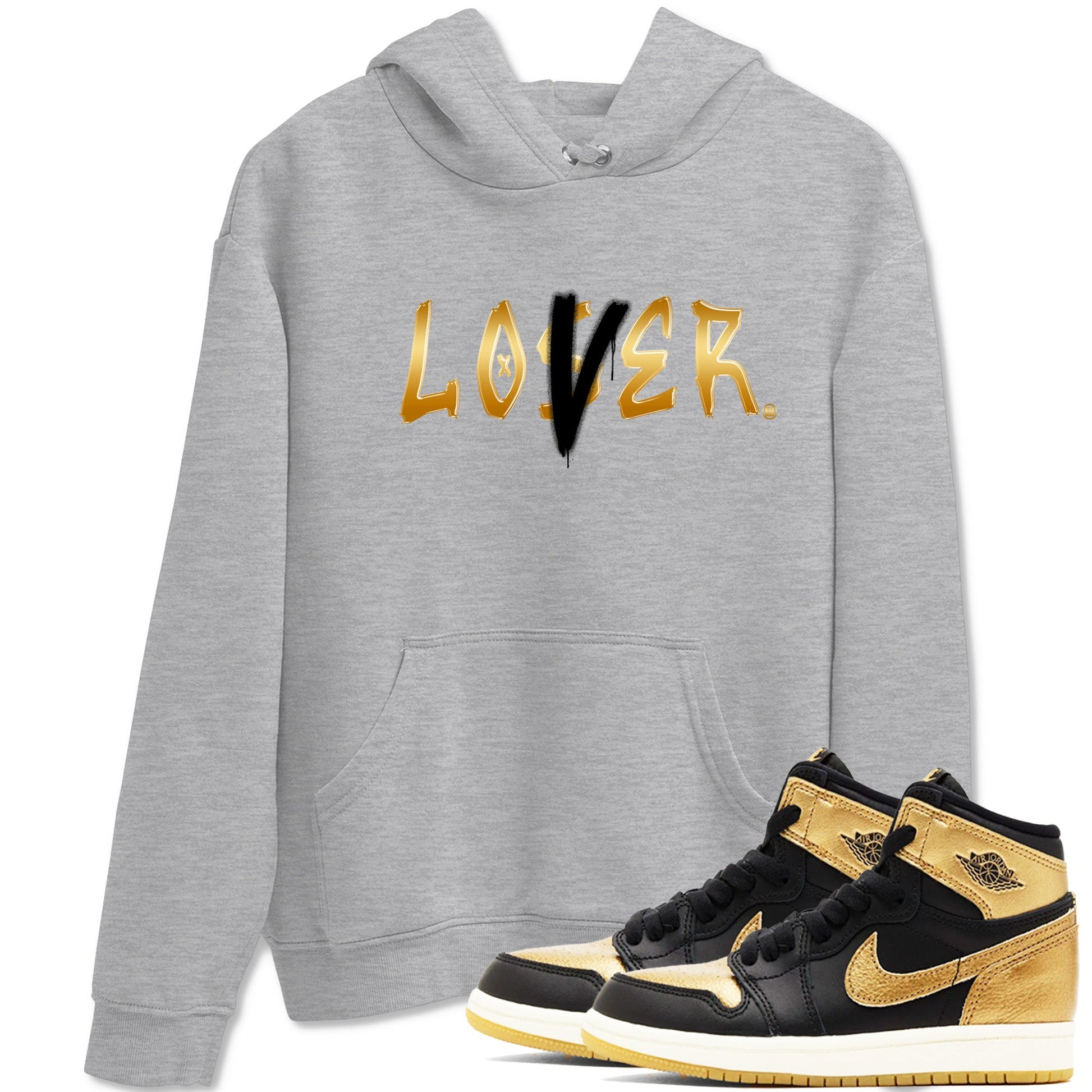 AJ1 Black Metallic Gold shirts to match jordans Loser Lover sneaker match tees Air Jordan 1 Black Metallic Gold SNRT Sneaker Tees streetwear brand Heather Grey 1 unisex cotton tee