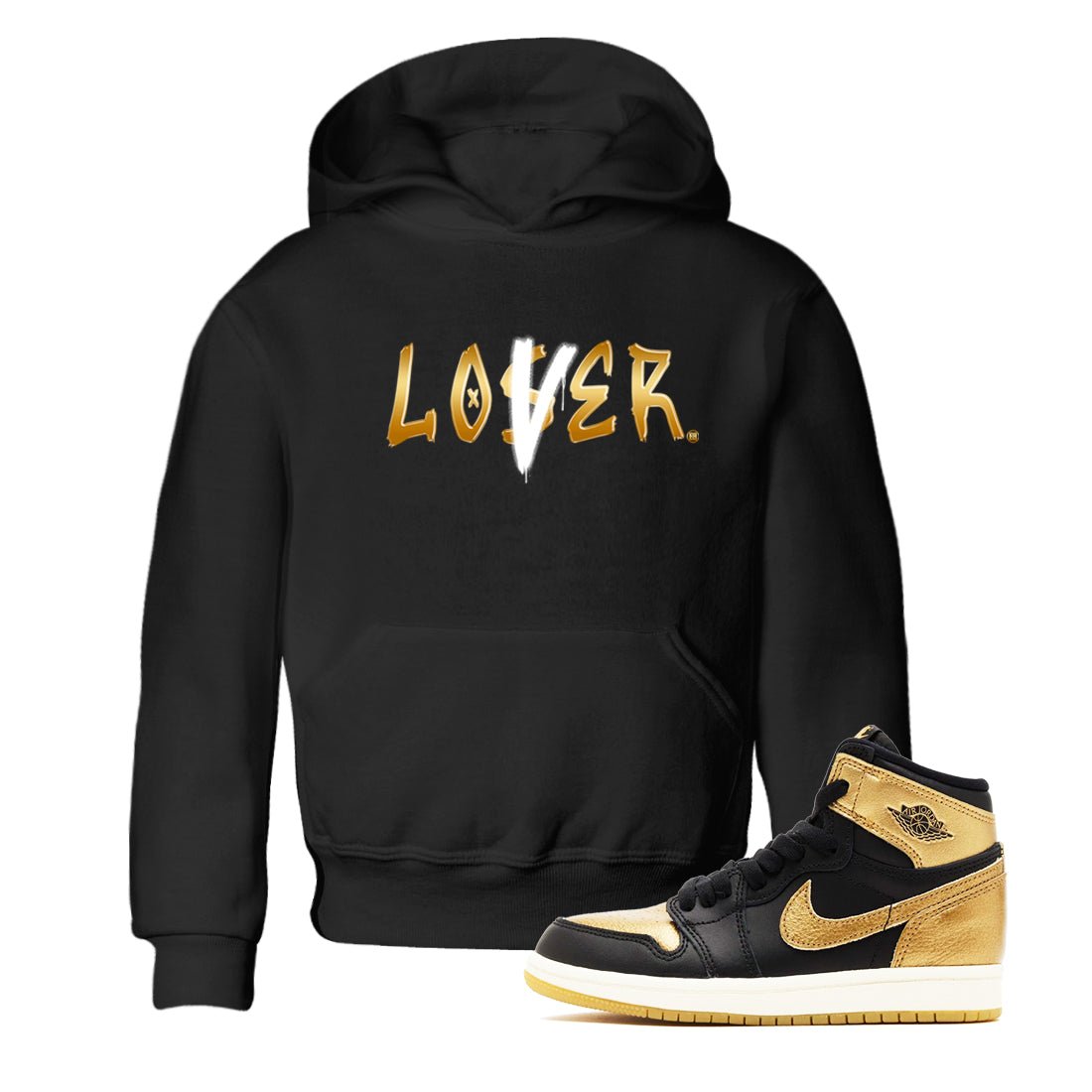 AJ1 Black Metallic Gold shirts to match jordans Loser Lover sneaker match tees Air Jordan 1 Black Metallic Gold SNRT Sneaker Tees streetwear brand Baby and Youth Black 1 cotton tee