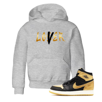 AJ1 Black Metallic Gold shirts to match jordans Loser Lover sneaker match tees Air Jordan 1 Black Metallic Gold SNRT Sneaker Tees streetwear brand Baby and Youth Heather Grey 1 cotton tee
