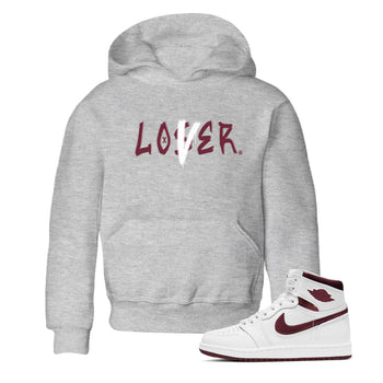 1s Metallic Burgundy shirts to match jordans Loser Lover sneaker match tees Jordan 1 Retro High '85 OG Metallic Burgundy SNRT Sneaker Tees streetwear brand Baby and Youth Heather Grey 1 cotton tee