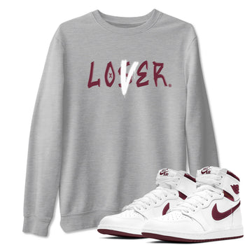 1s Metallic Burgundy shirts to match jordans Loser Lover sneaker match tees Jordan 1 Retro High '85 OG Metallic Burgundy SNRT Sneaker Tees streetwear brand Heather Grey 1 unisex cotton tee