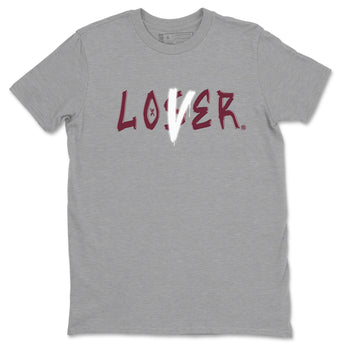 1s Metallic Burgundy shirts to match jordans Loser Lover sneaker match tees Jordan 1 Retro High '85 OG Metallic Burgundy SNRT Sneaker Tees streetwear brand Heather Grey 2 unisex cotton tee