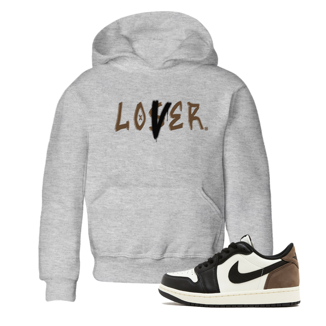 1s Mocha shirts to match jordans Loser Lover sneaker match tees Air Jordan 1 Low Mocha SNRT Sneaker Release Tees Youth Baby Heather Grey 1 crew neck shirts