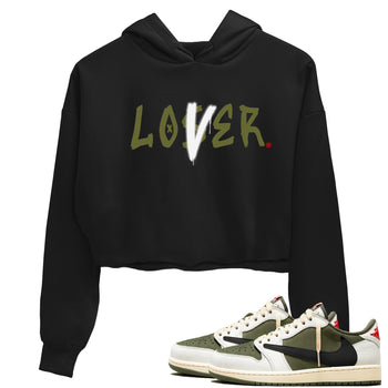1s Travis Scott Medium Olive shirts to match jordans Loser Lover sneaker match tees Air Jordan 1 Travis Scott Medium Olive SNRT Sneaker Tees streetwear brand Black 1 crop tee