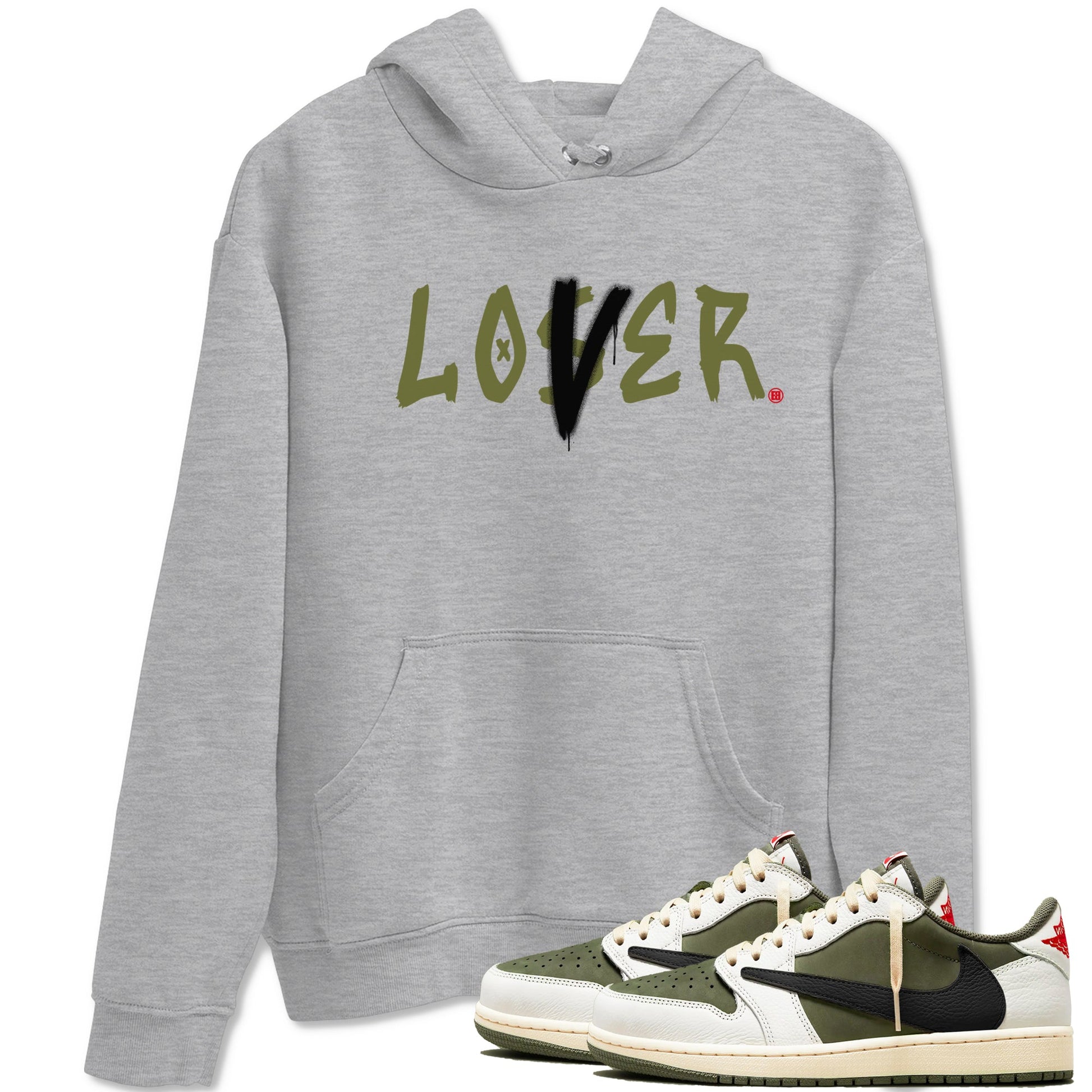 1s Travis Scott Medium Olive shirts to match jordans Loser Lover sneaker match tees Air Jordan 1 Travis Scott Medium Olive SNRT Sneaker Tees streetwear brand Heather Grey 1 unisex cotton tee