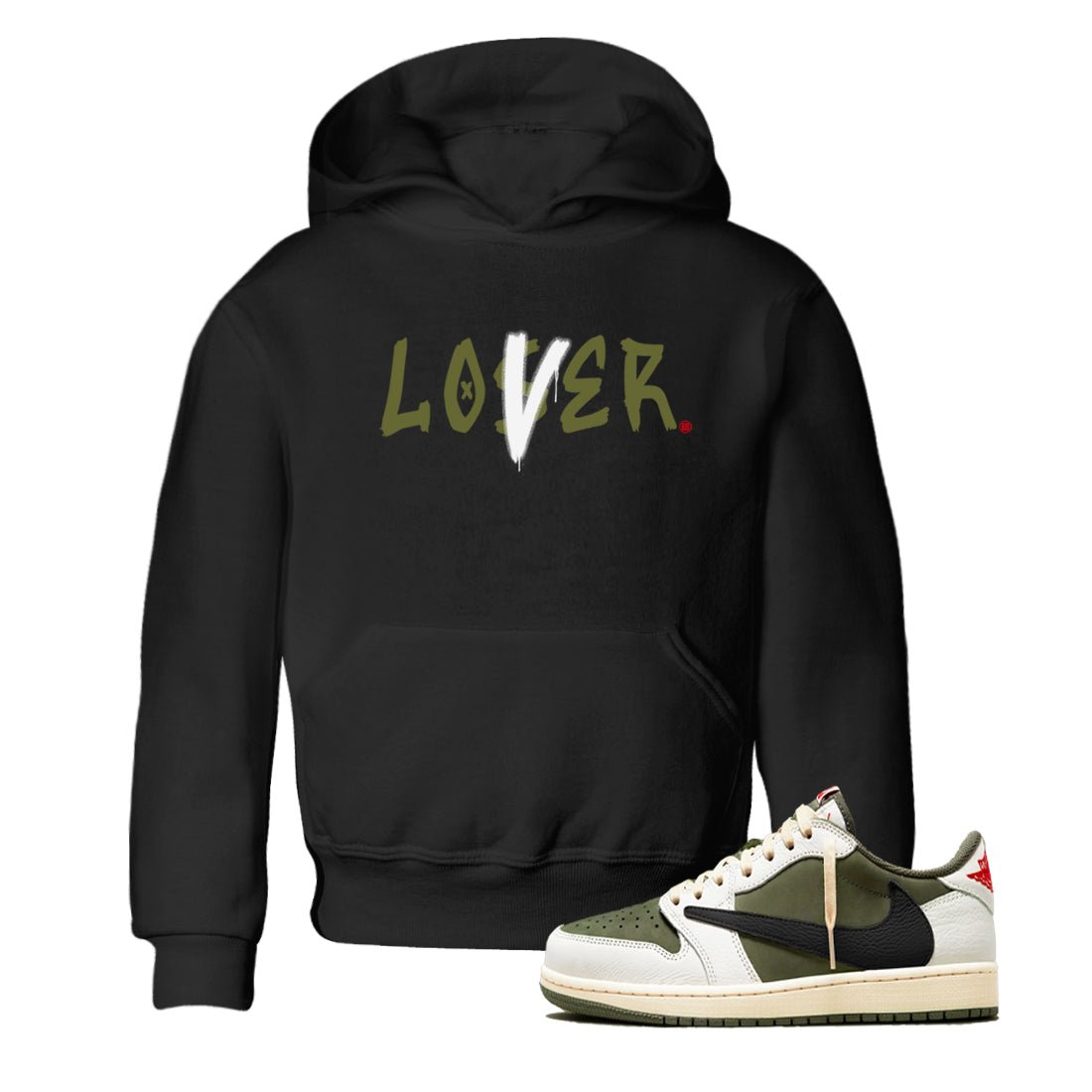 1s Travis Scott Medium Olive shirts to match jordans Loser Lover sneaker match tees Air Jordan 1 Travis Scott Medium Olive SNRT Sneaker Tees streetwear brand Baby and Youth Black 1 cotton tee