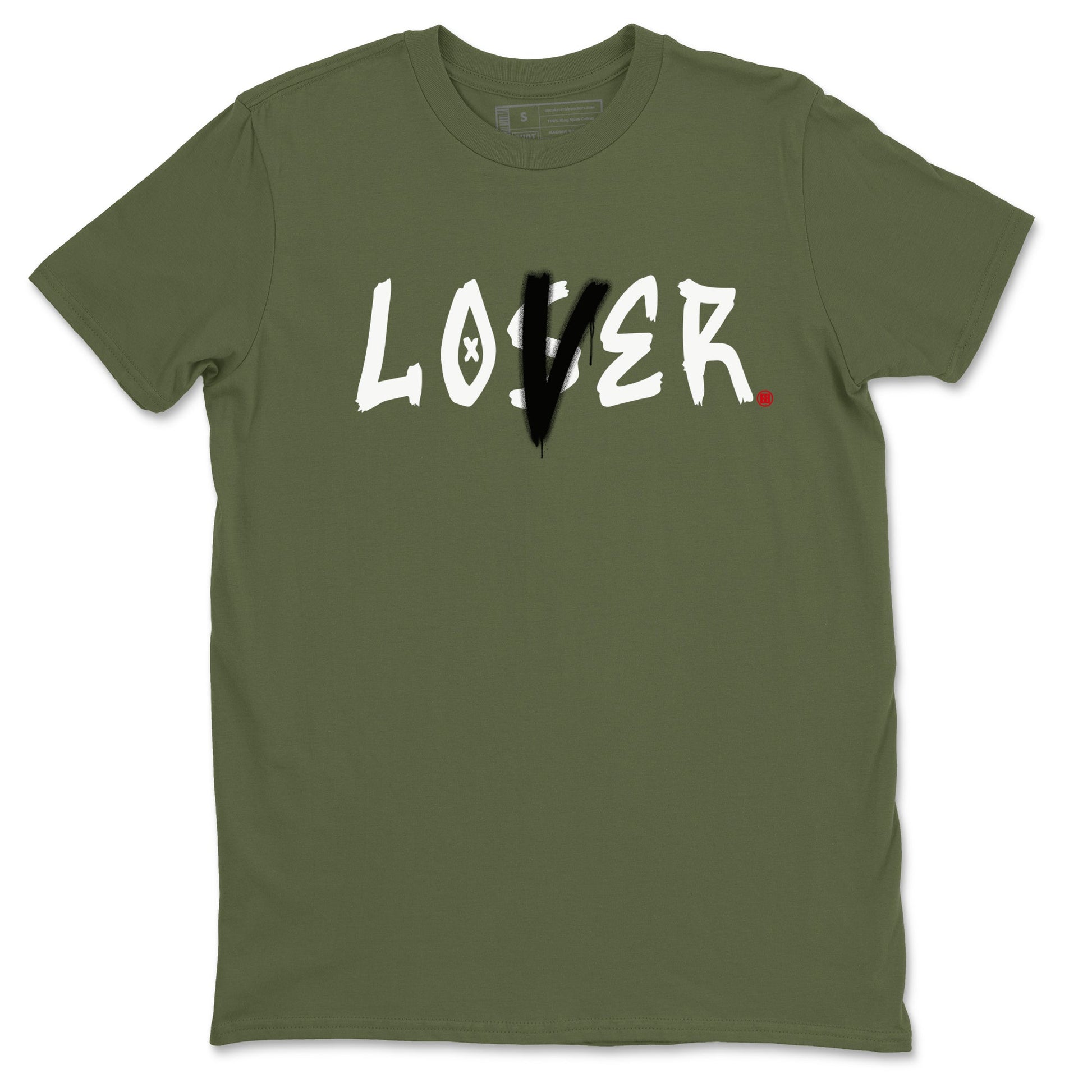 1s Travis Scott Medium Olive shirts to match jordans Loser Lover sneaker match tees Air Jordan 1 Travis Scott Medium Olive SNRT Sneaker Tees streetwear brand Military Green 2 unisex cotton tee