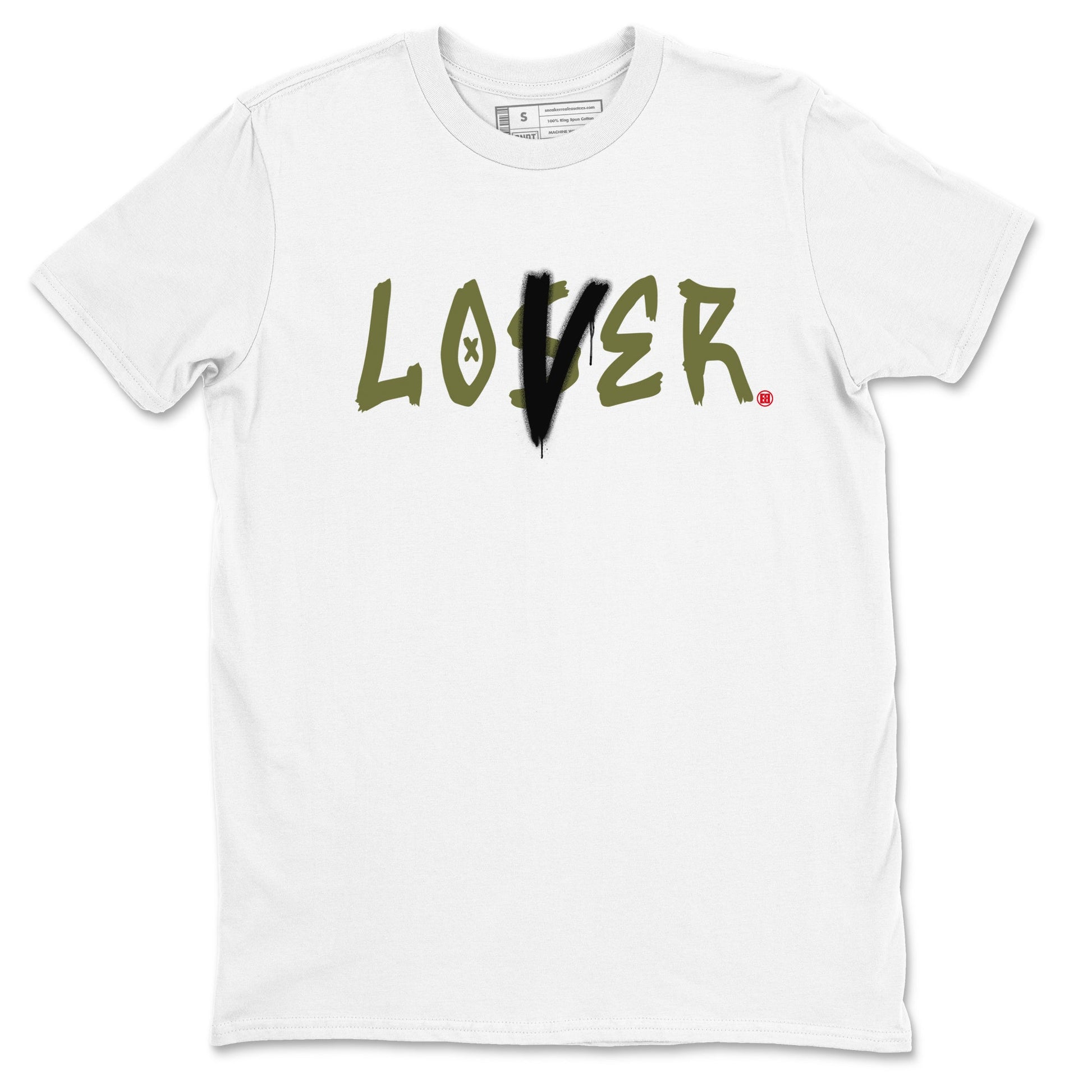 1s Travis Scott Medium Olive shirts to match jordans Loser Lover sneaker match tees Air Jordan 1 Travis Scott Medium Olive SNRT Sneaker Tees streetwear brand White 2 unisex cotton tee