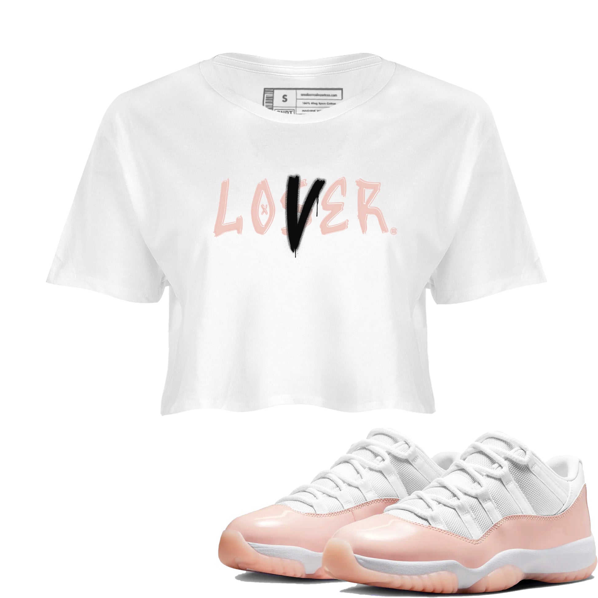 Air Jordan 11 Low Legend Pink shirts to match jordans Loser Lover sneaker match tees 11s Legend Pink SNRT Sneaker Tees streetwear brand White 1 crop tee