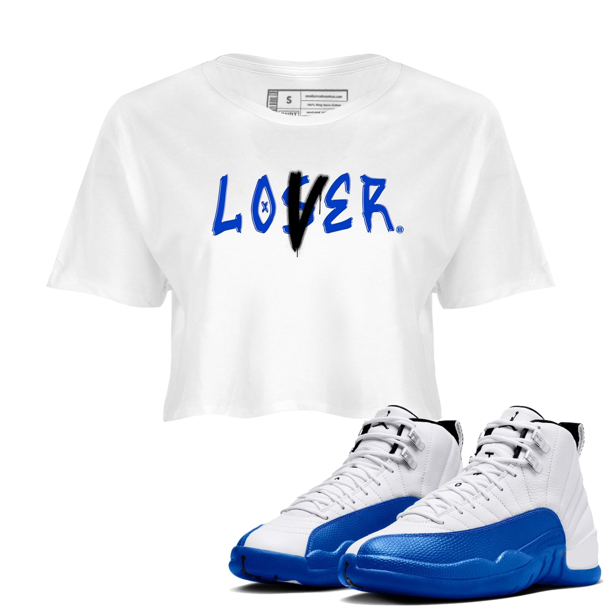 12s Blueberry shirts to match jordans Loser Lover best t shirts to wear with jordans AJ12 White & Game Royal match shoes to clothes SNRT Sneaker Tees unisex cotton White 1 crop tee
