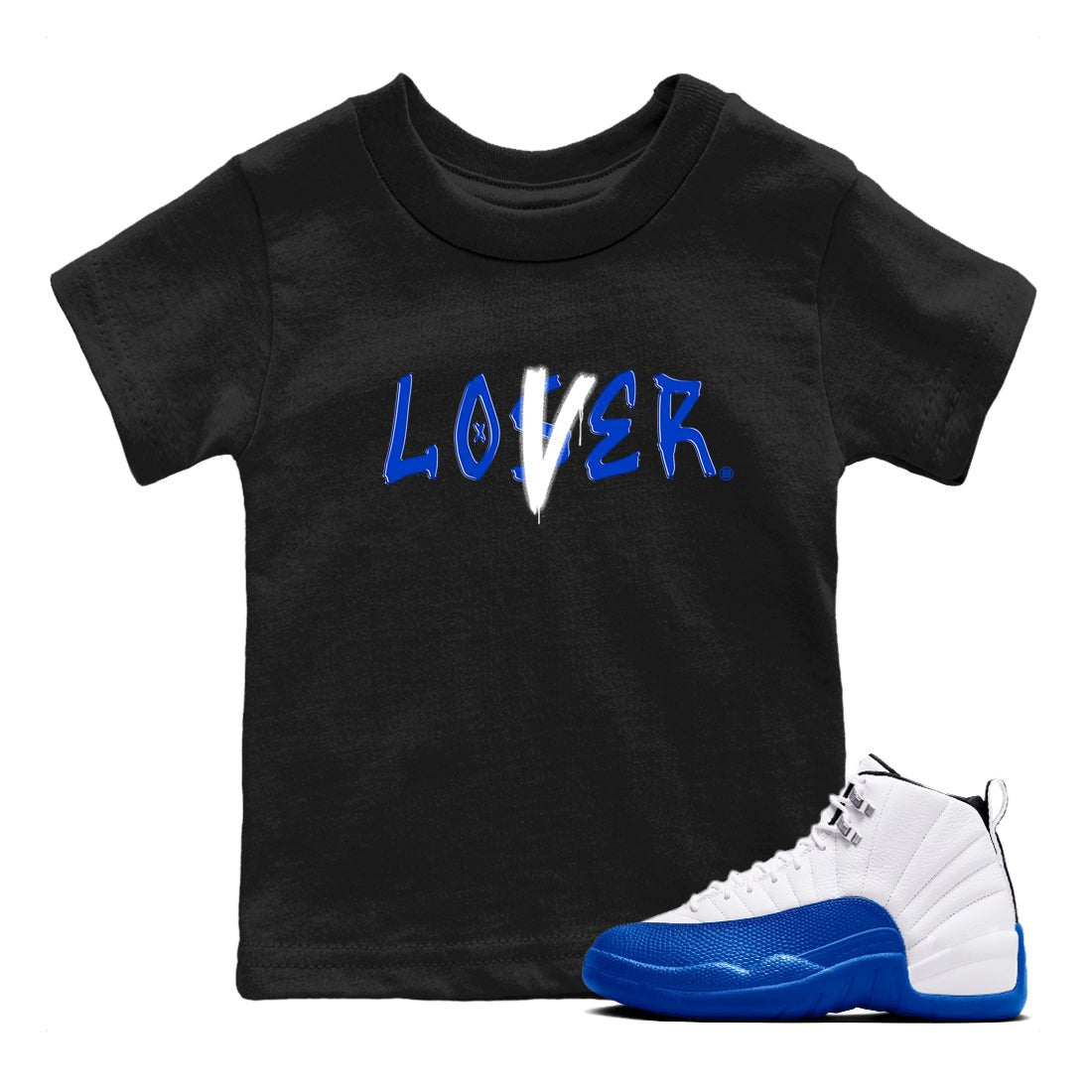 12s Blueberry shirts to match jordans Loser Lover best t shirts to wear with jordans AJ12 White & Game Royal match shoes to clothes SNRT Sneaker Tees Youth Baby Black 1 tee