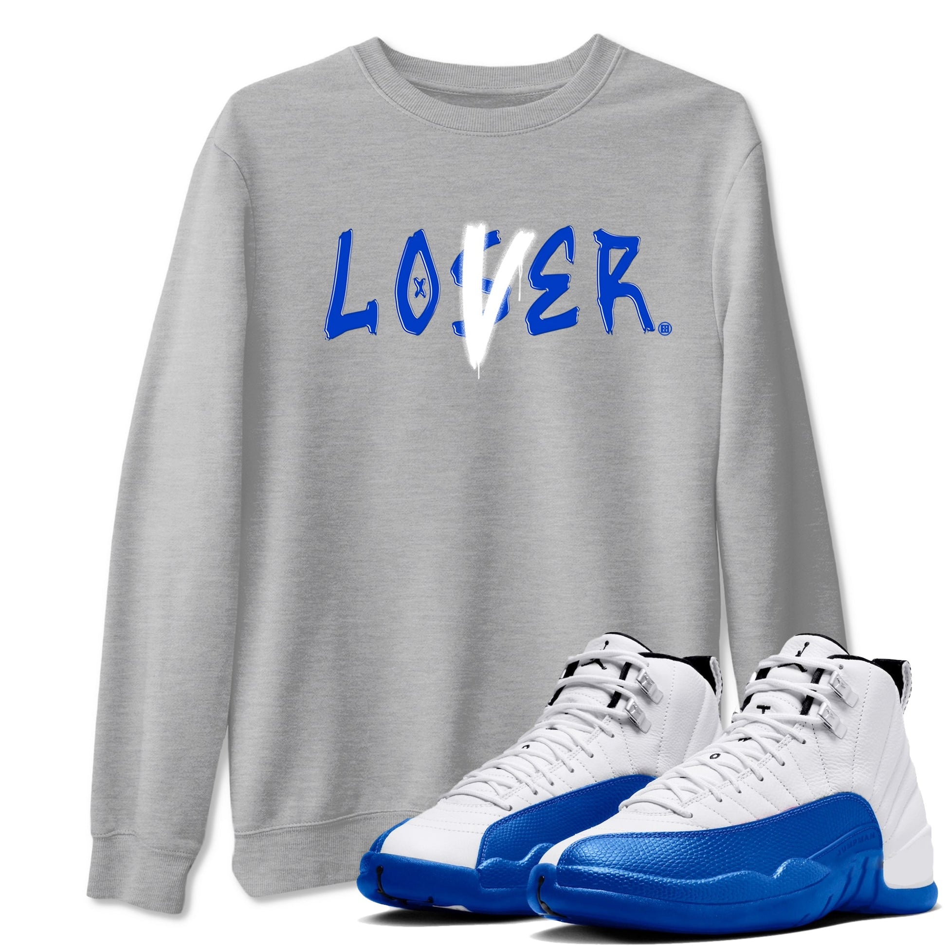 12s Blueberry shirts to match jordans Loser Lover best t shirts to wear with jordans AJ12 White & Game Royal match shoes to clothes SNRT Sneaker Tees unisex cotton Heather Grey 1 shirts