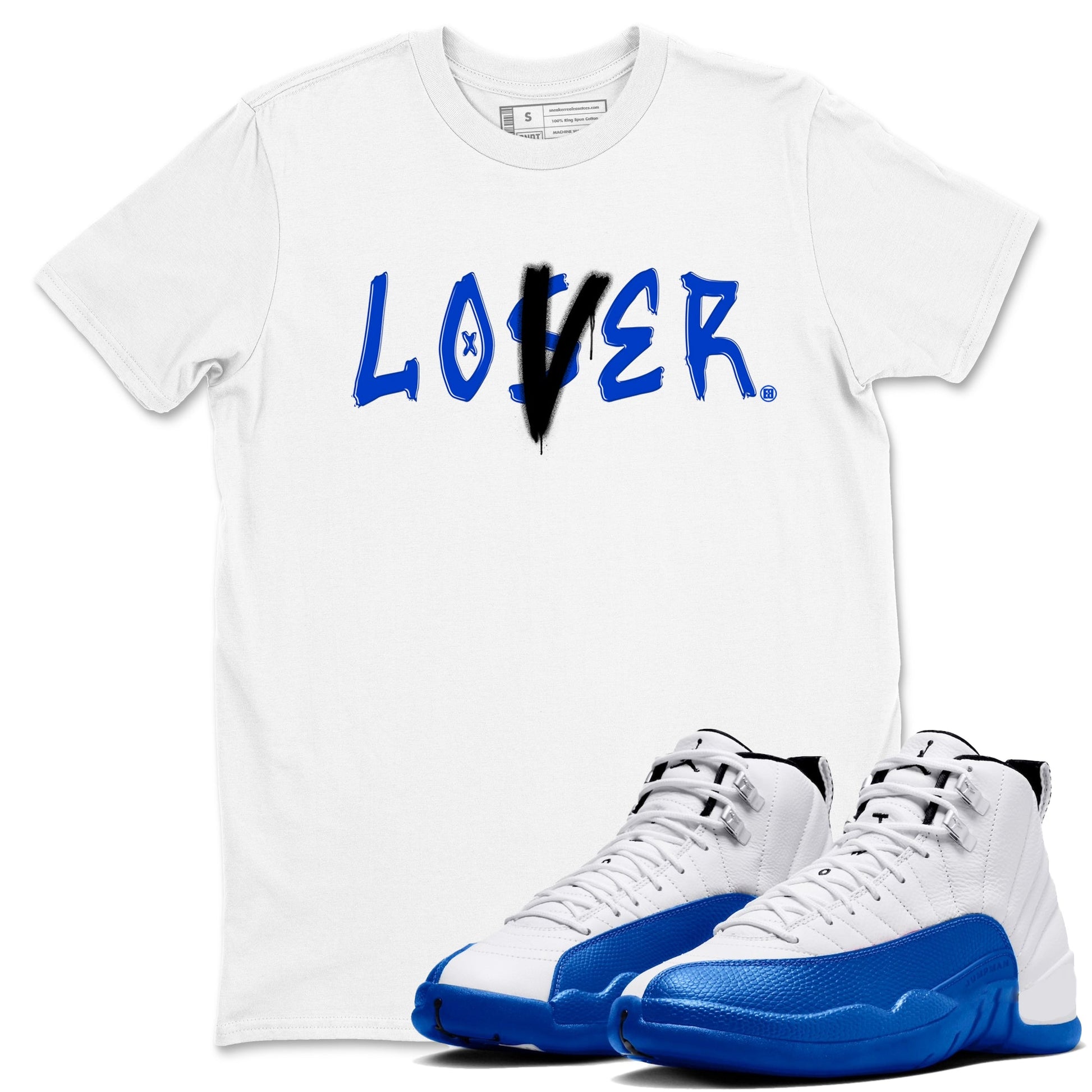 12s Blueberry shirts to match jordans Loser Lover best t shirts to wear with jordans AJ12 White & Game Royal match shoes to clothes SNRT Sneaker Tees unisex cotton White 1 shirts