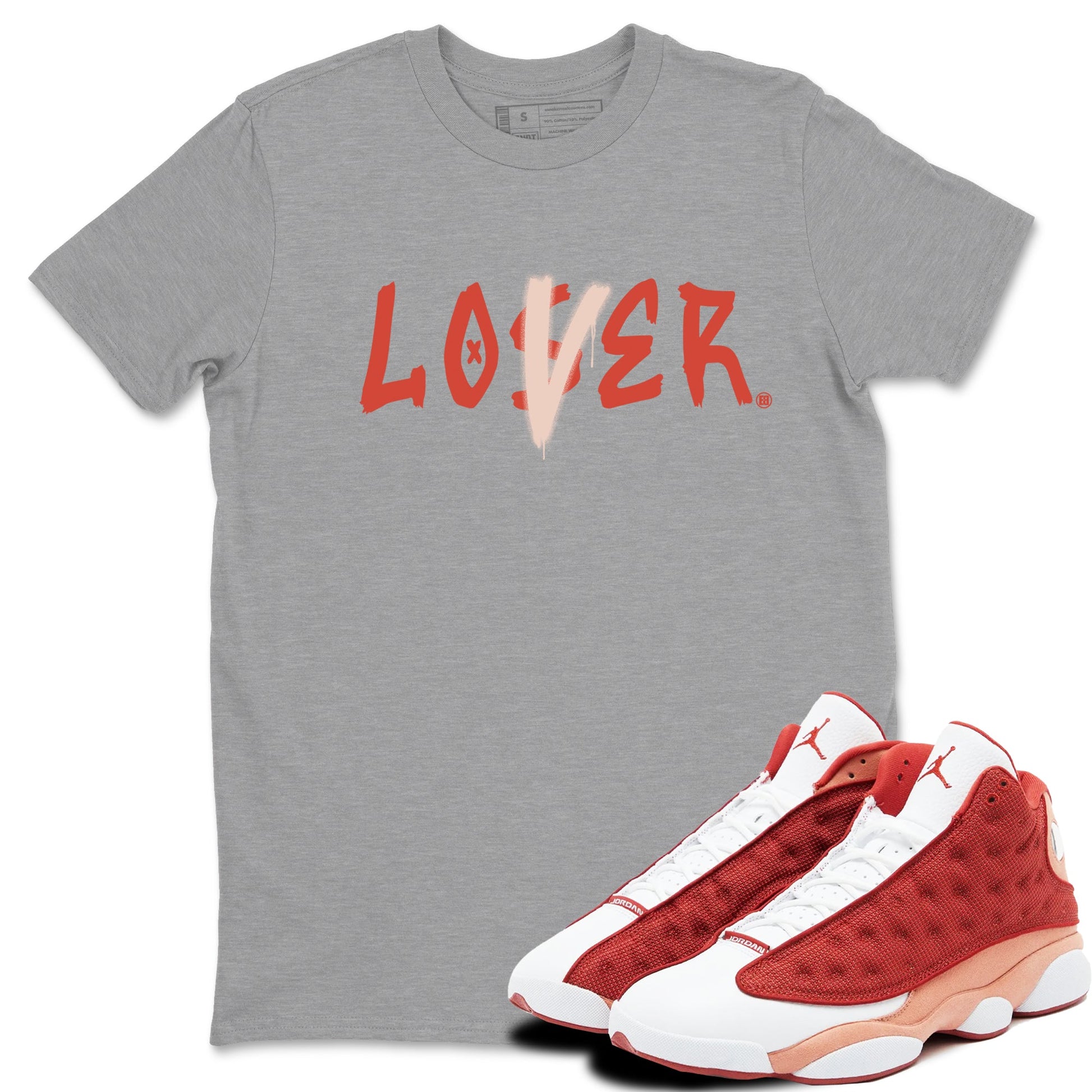13s Dune Red shirts to match jordans Loser Lover sneaker match tees Air Jordan 13 Dune Red SNRT Sneaker Tees streetwear brand Heather Grey 1 unisex cotton tee
