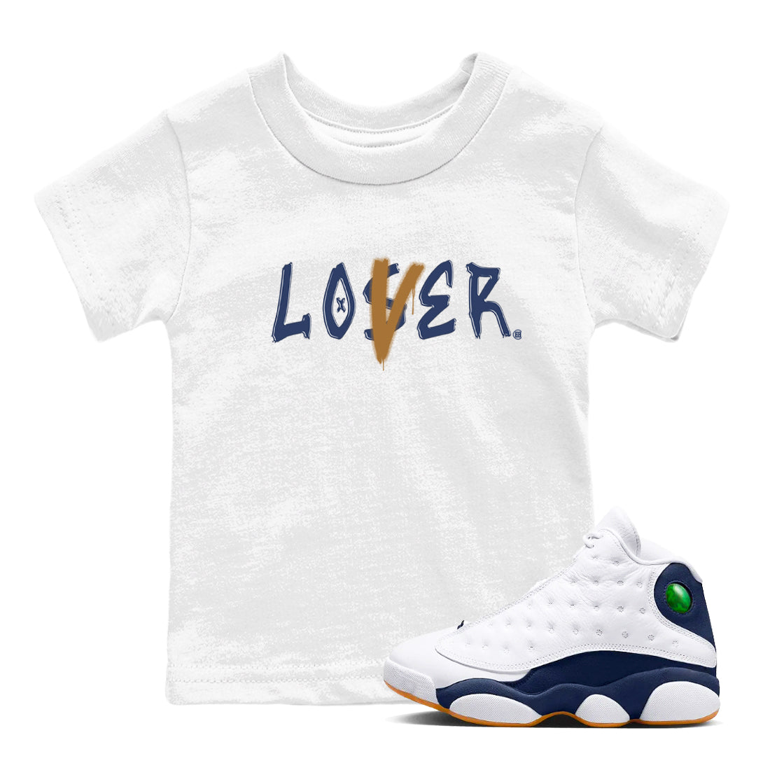 Air Jordan 13 Midnight Navy shirts to match jordans Loser Lover sneaker match tees 13 Midnight Navy SNRT Sneaker Release Tees Youth Baby White 1 crew neck shirts