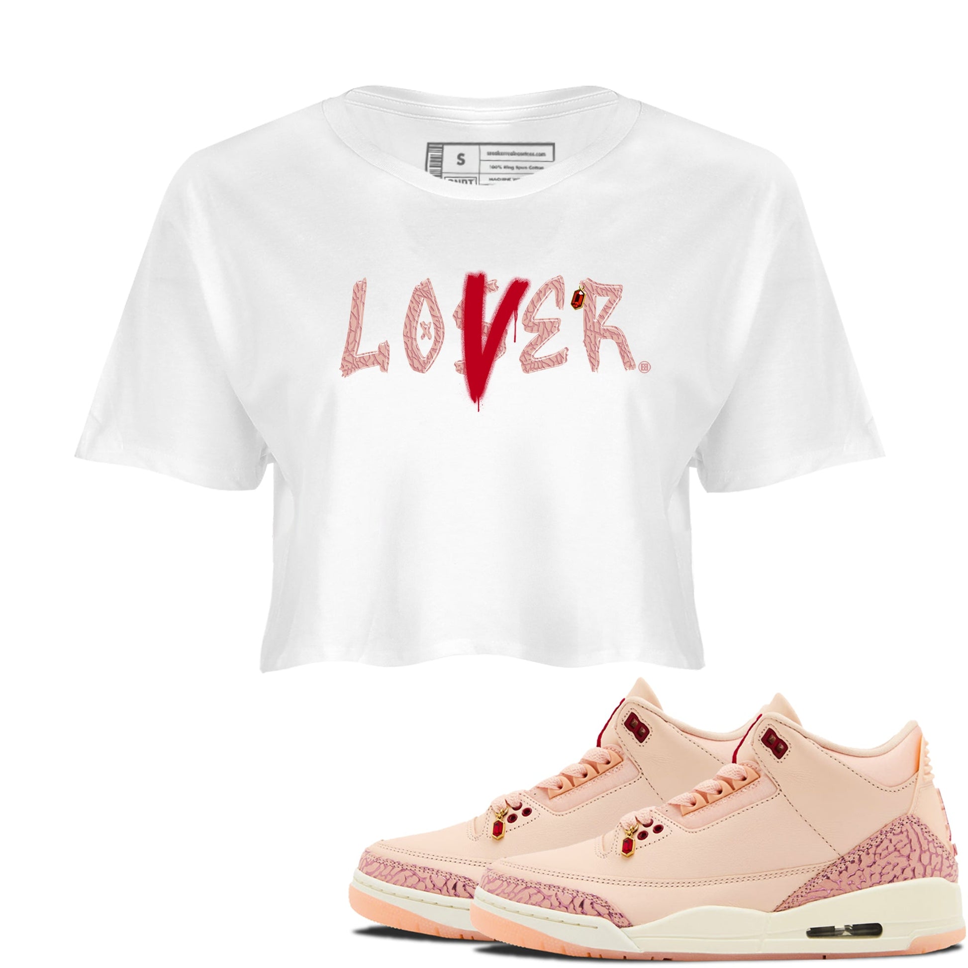 Air Jordan 3 "Treat Yourself" Washed Coral shirts to Special Valentine's Day Loser Lover sneaker match tees Jordan 3 Valentine's Day best t shirts to wear with jordans SNRT Sneaker Tees Graphic Tee White 1 crop tee