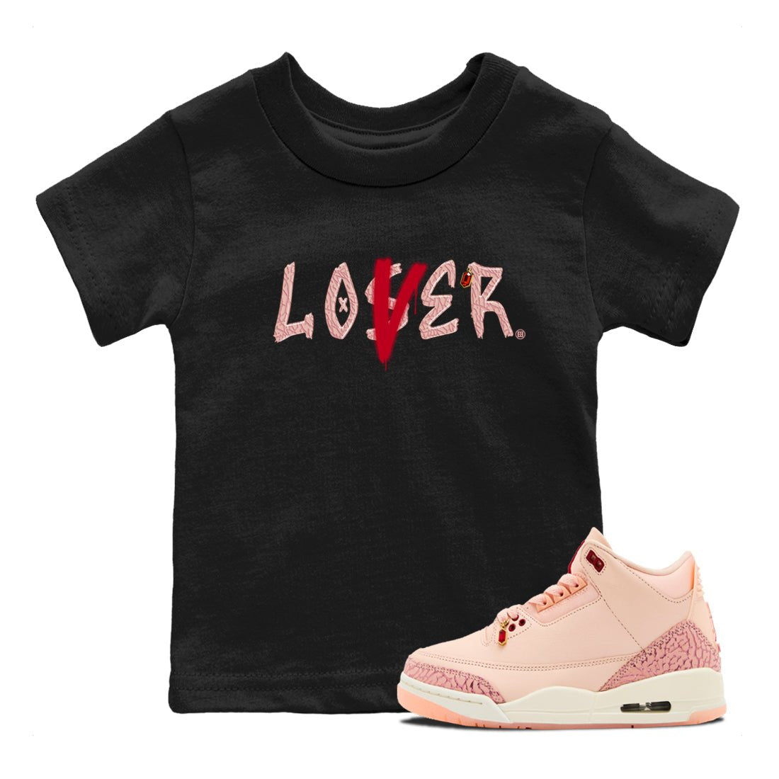 Air Jordan 3 "Treat Yourself" Washed Coral shirts to Special Valentine's Day Loser Lover sneaker match tees Jordan 3 Valentine's Day best t shirts to wear with jordans SNRT Sneaker Tees Youth Baby Black 1 tee