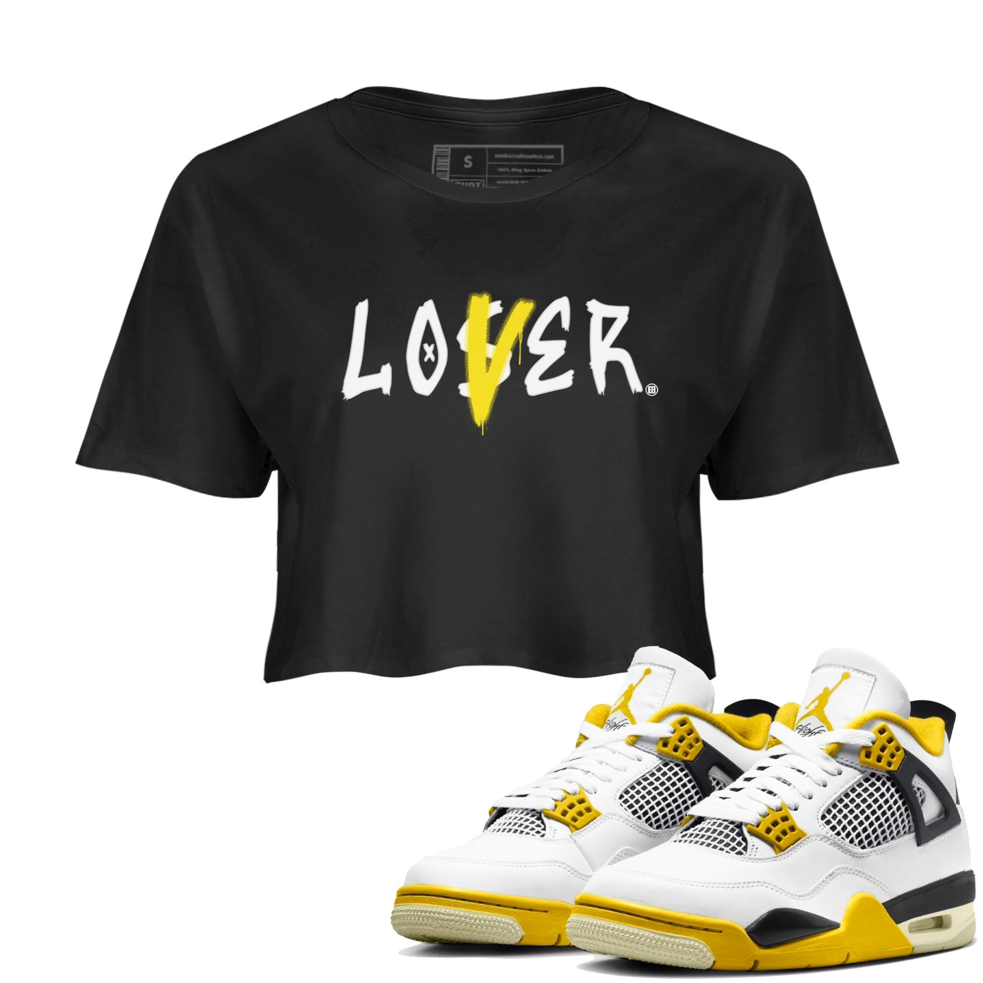 Air Jordan 4 Retro Vivid Sulfur shirt to match jordans Loser Lover sneaker tees 4s Vivid Sulfur SNRT Sneaker Release Tees Black 1 crop length shirt