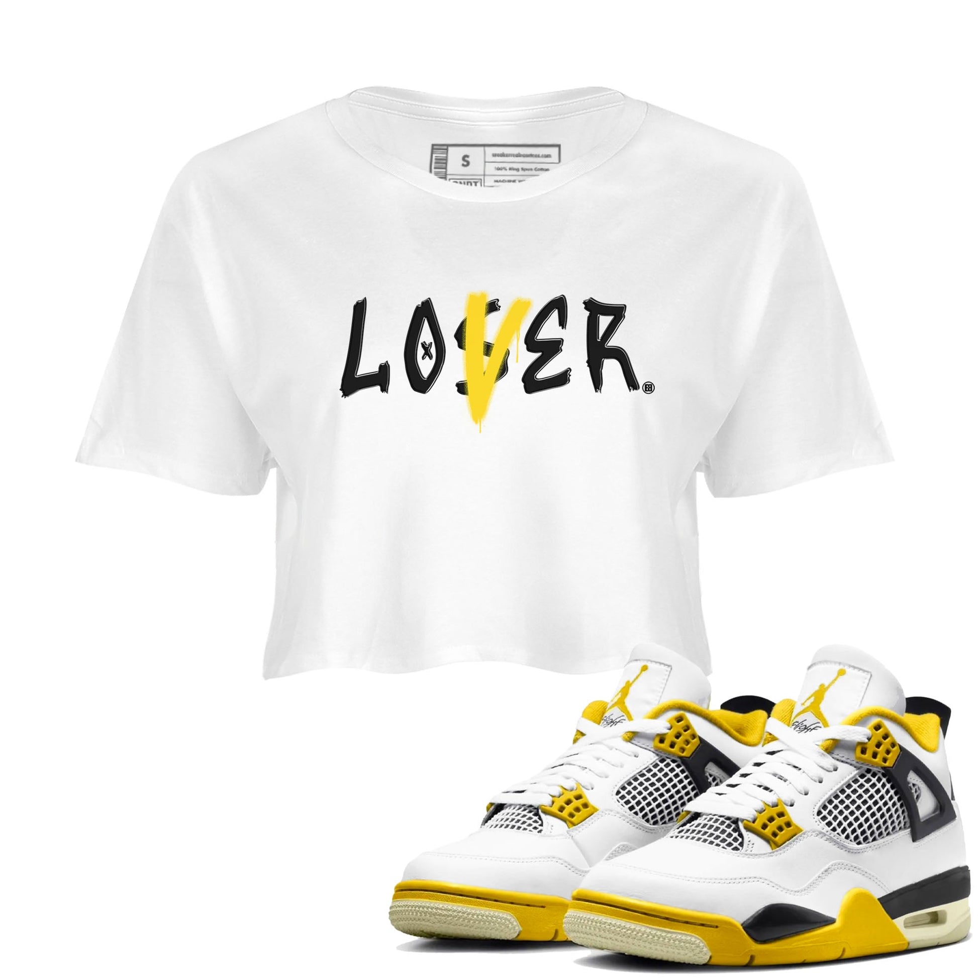 Air Jordan 4 Retro Vivid Sulfur shirt to match jordans Loser Lover sneaker tees 4s Vivid Sulfur SNRT Sneaker Release Tees White 1 crop length shirt