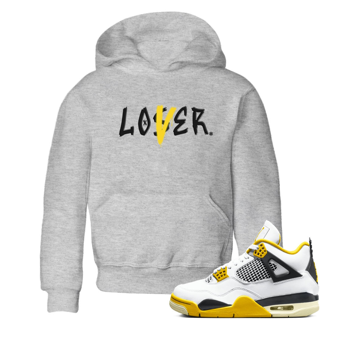 Air Jordan 4 Retro Vivid Sulfur shirt to match jordans Loser Lover sneaker tees 4s Vivid Sulfur SNRT Sneaker release tees baby toddler Heather Grey 1 cotton Shirt
