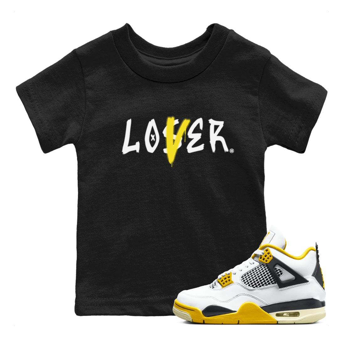 Air Jordan 4 Retro Vivid Sulfur shirt to match jordans Loser Lover sneaker tees 4s Vivid Sulfur SNRT Sneaker release tees baby toddler Black 1 cotton Shirt
