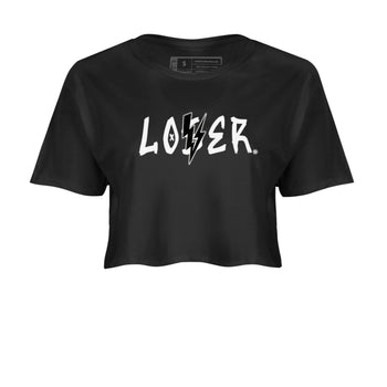 Air Jordan 4 White Thunder shirts to match jordans Loser Lover sneaker match tees Air Jordan 4 Retro White Thunder SNRT Sneaker Tees streetwear brand Black 2 crop tee