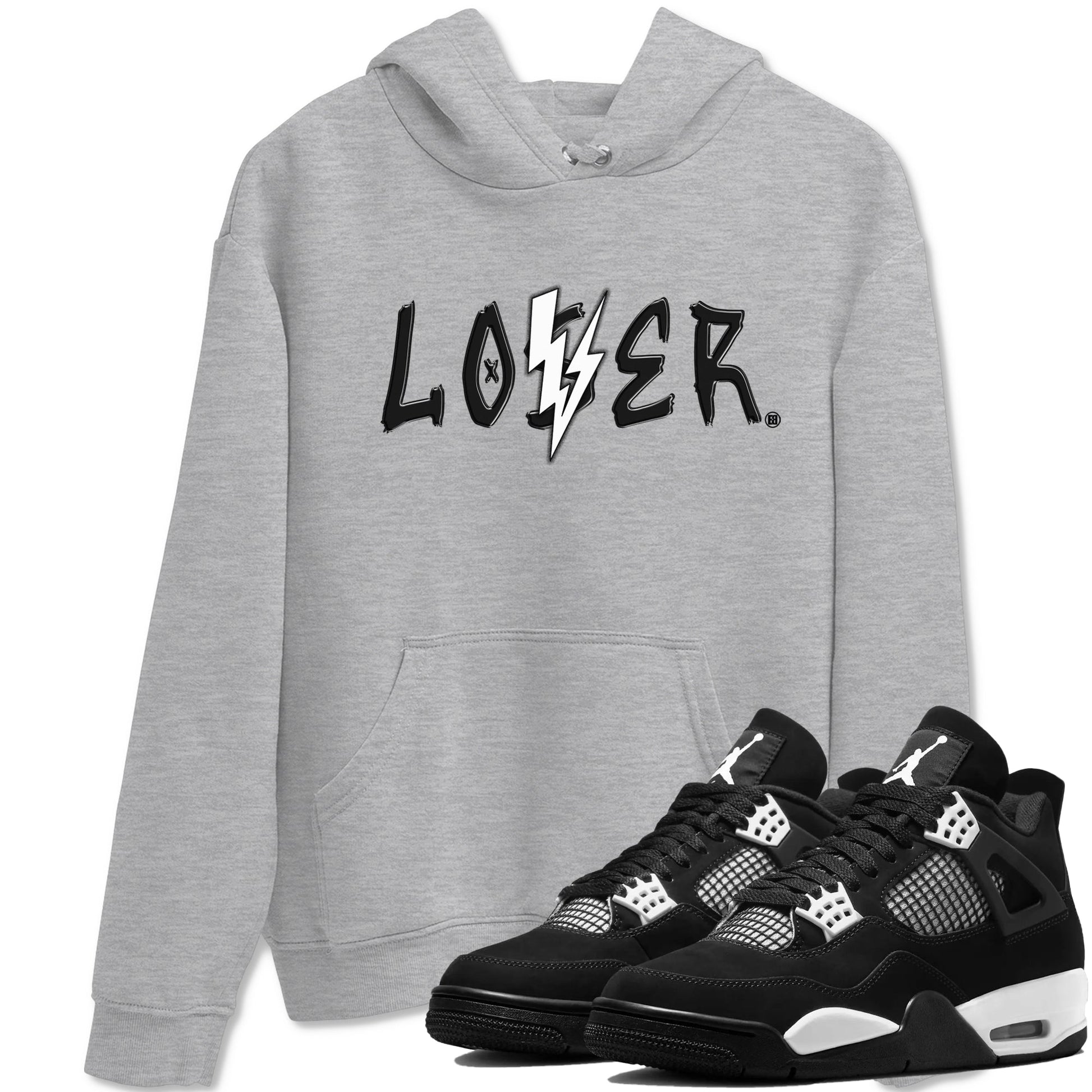 Air Jordan 4 White Thunder shirts to match jordans Loser Lover sneaker match tees Air Jordan 4 Retro White Thunder SNRT Sneaker Tees streetwear brand Heather Grey 1 unisex cotton tee