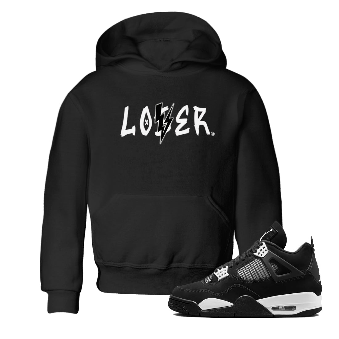 Air Jordan 4 White Thunder shirts to match jordans Loser Lover sneaker match tees Air Jordan 4 Retro White Thunder SNRT Sneaker Tees streetwear brand Baby and Youth Black 1 cotton tee