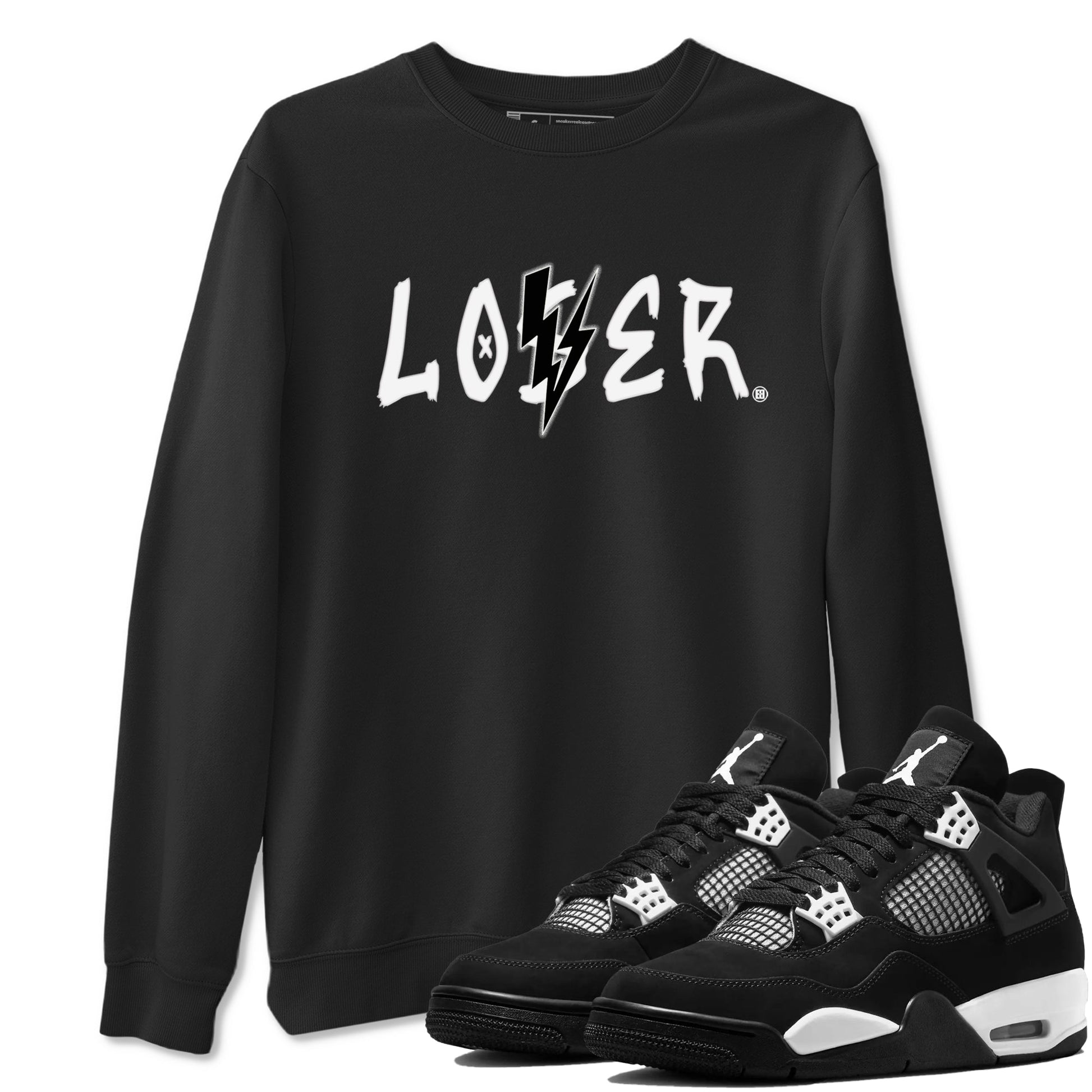 Air Jordan 4 White Thunder shirts to match jordans Loser Lover sneaker match tees Air Jordan 4 Retro White Thunder SNRT Sneaker Tees streetwear brand Black 1 unisex cotton tee