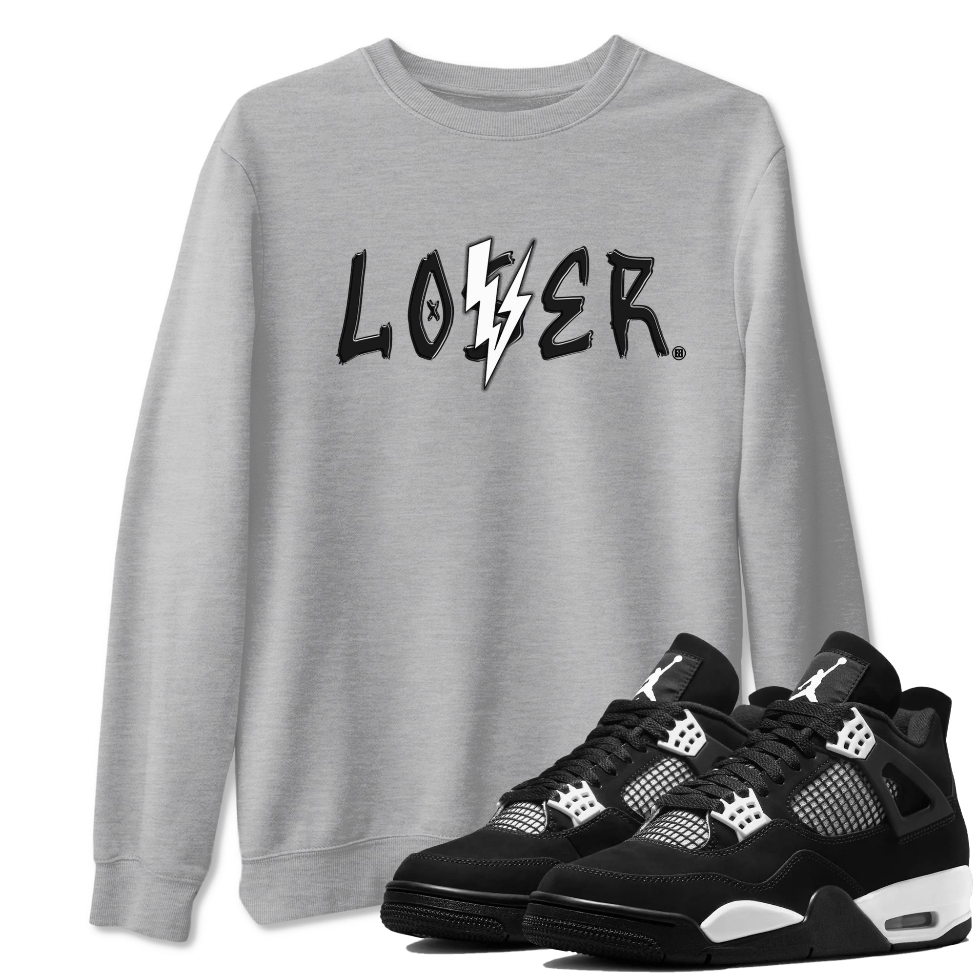 Air Jordan 4 White Thunder shirts to match jordans Loser Lover sneaker match tees Air Jordan 4 Retro White Thunder SNRT Sneaker Tees streetwear brand Heather Grey 1 unisex cotton tee