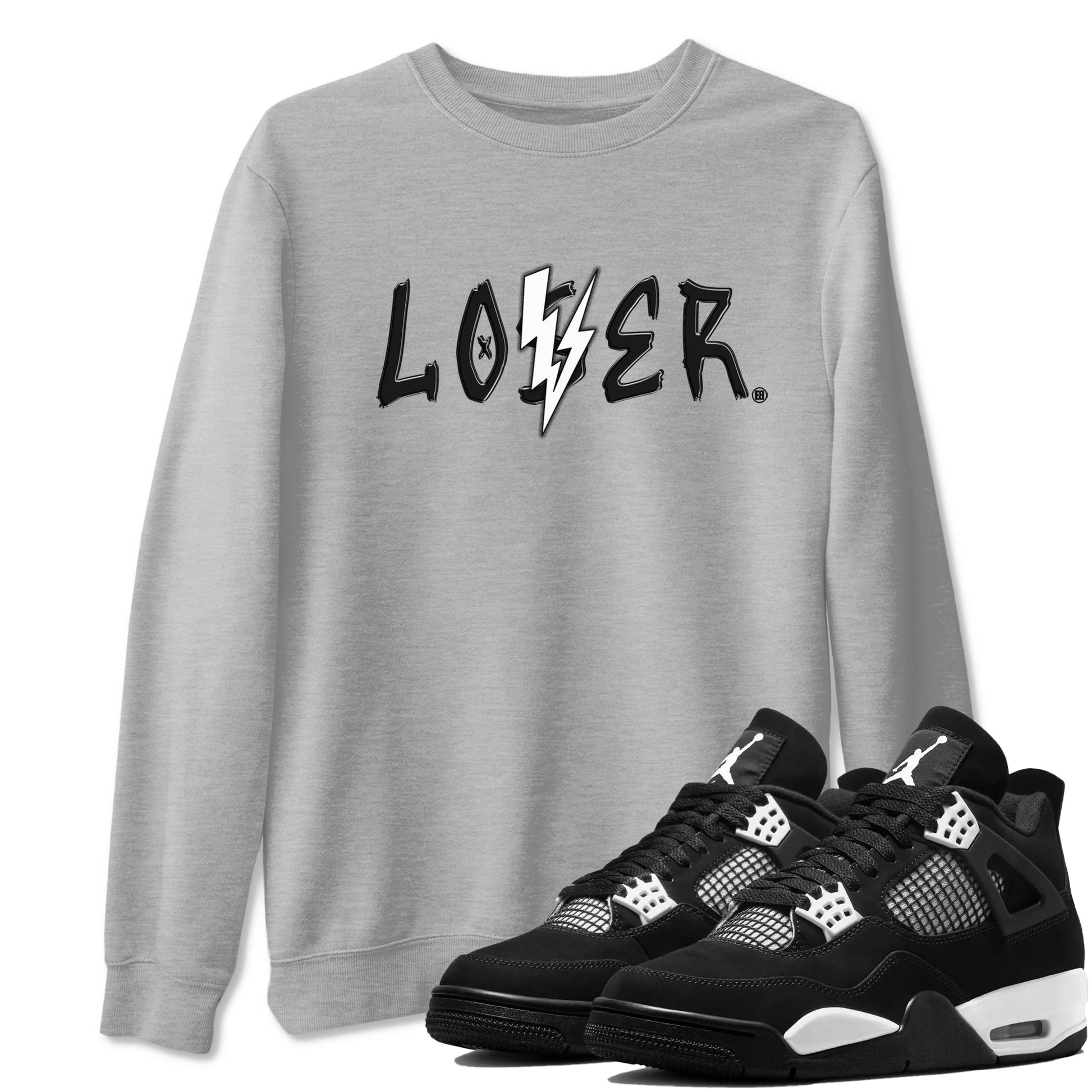 Air Jordan 4 White Thunder shirts to match jordans Loser Lover sneaker match tees Air Jordan 4 Retro White Thunder SNRT Sneaker Tees streetwear brand Heather Grey 1 unisex cotton tee