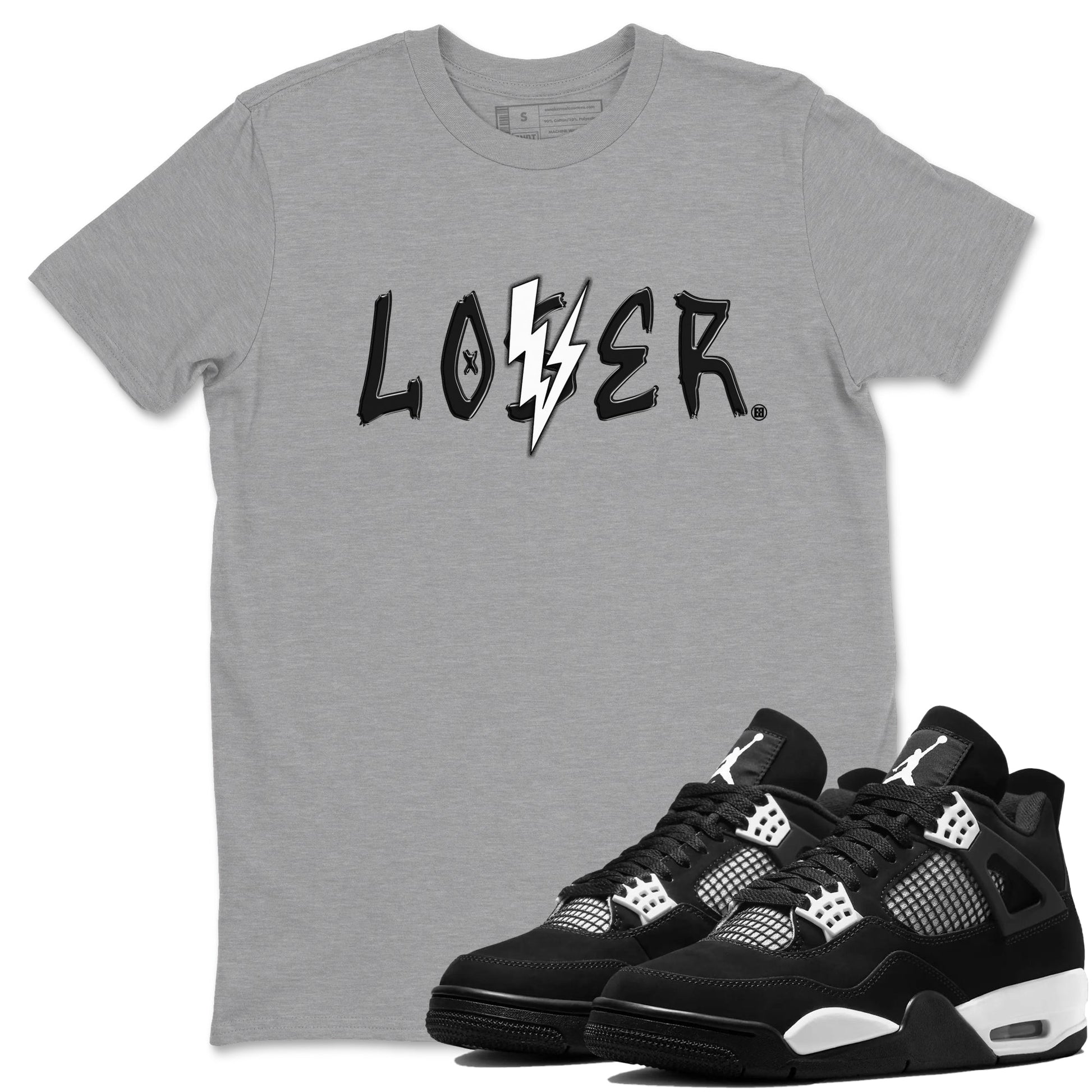 Air Jordan 4 White Thunder shirts to match jordans Loser Lover sneaker match tees Air Jordan 4 Retro White Thunder SNRT Sneaker Tees streetwear brand Heather Grey 1 unisex cotton tee