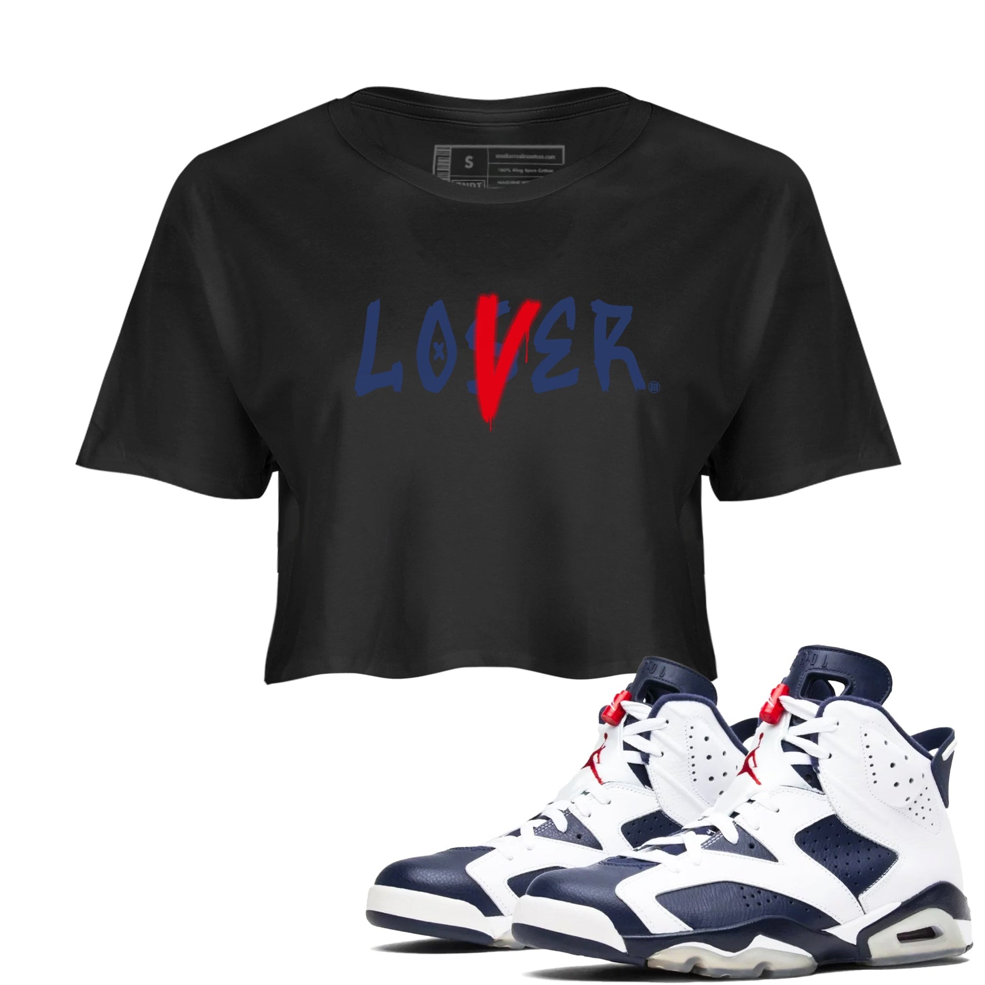 6s White And Midnight Navy shirts to match jordans Loser Lover sneaker match tees Air Jordan 6 White And Midnight Navy SNRT Sneaker Tees streetwear brand Black 1 crop tee