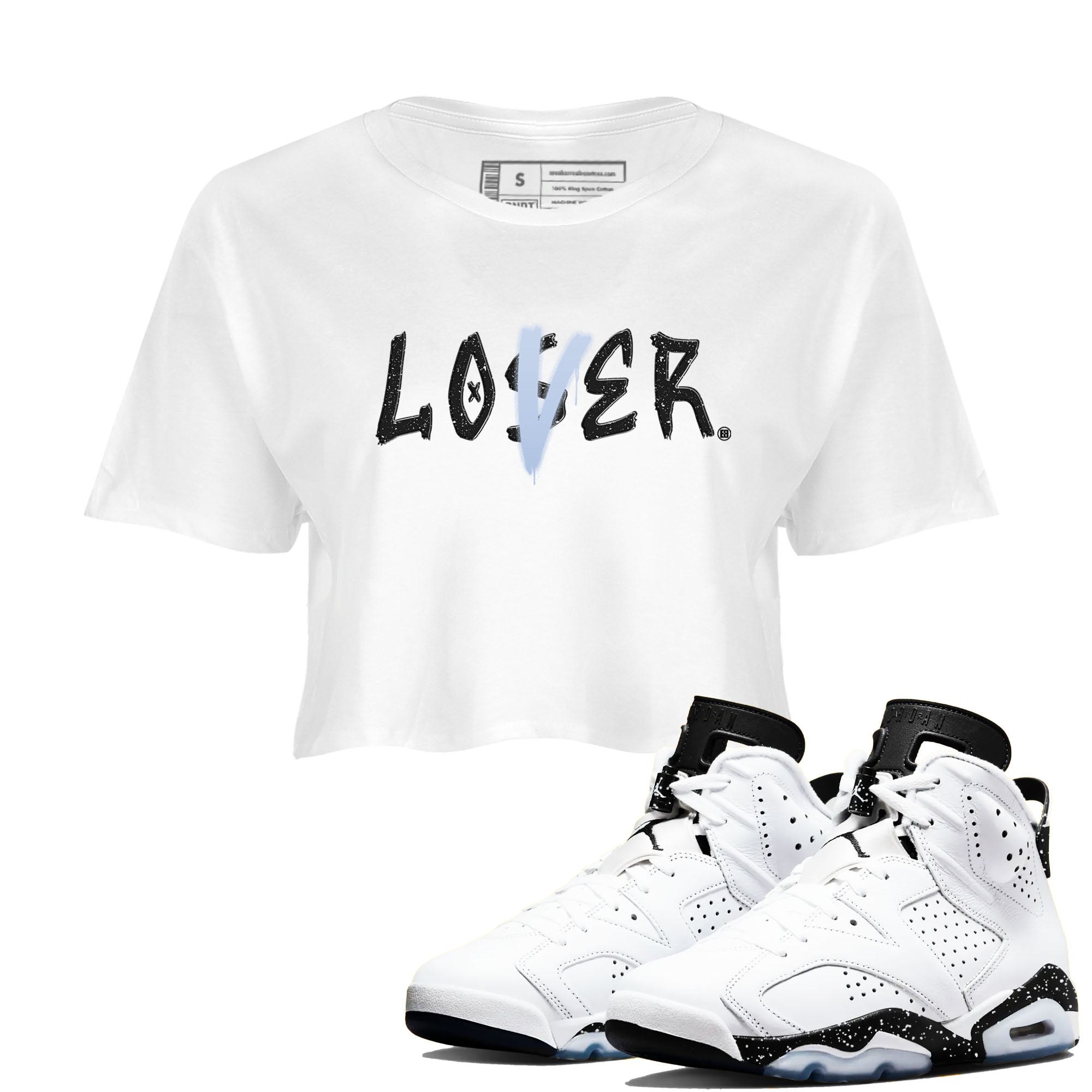 AJ6 White Black shirts to match jordans Loser Lover sneaker match tees Air Jordan 6 White Black SNRT Sneaker Tees streetwear brand White 1 crop tee